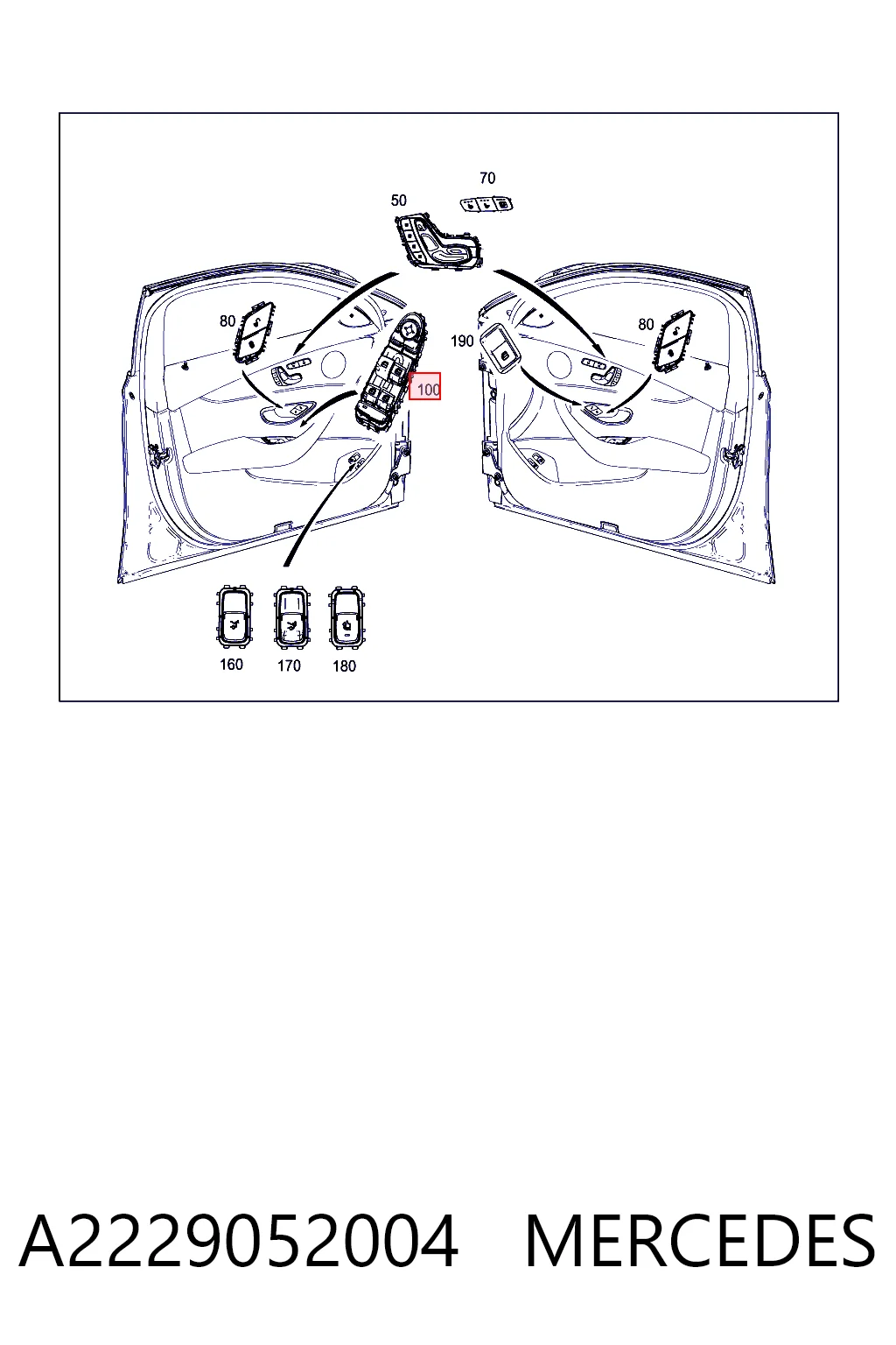 A2229052004 Mercedes Panel przyciskowy sterowania podnośnikiem szyby przedni lewy