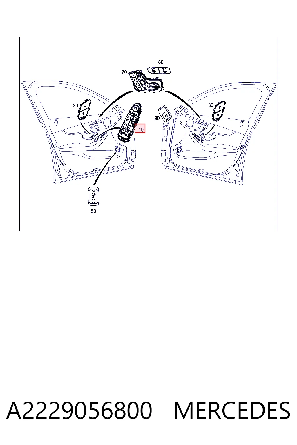 A2229056800 Mercedes Panel przyciskowy sterowania podnośnikiem szyby przedni lewy