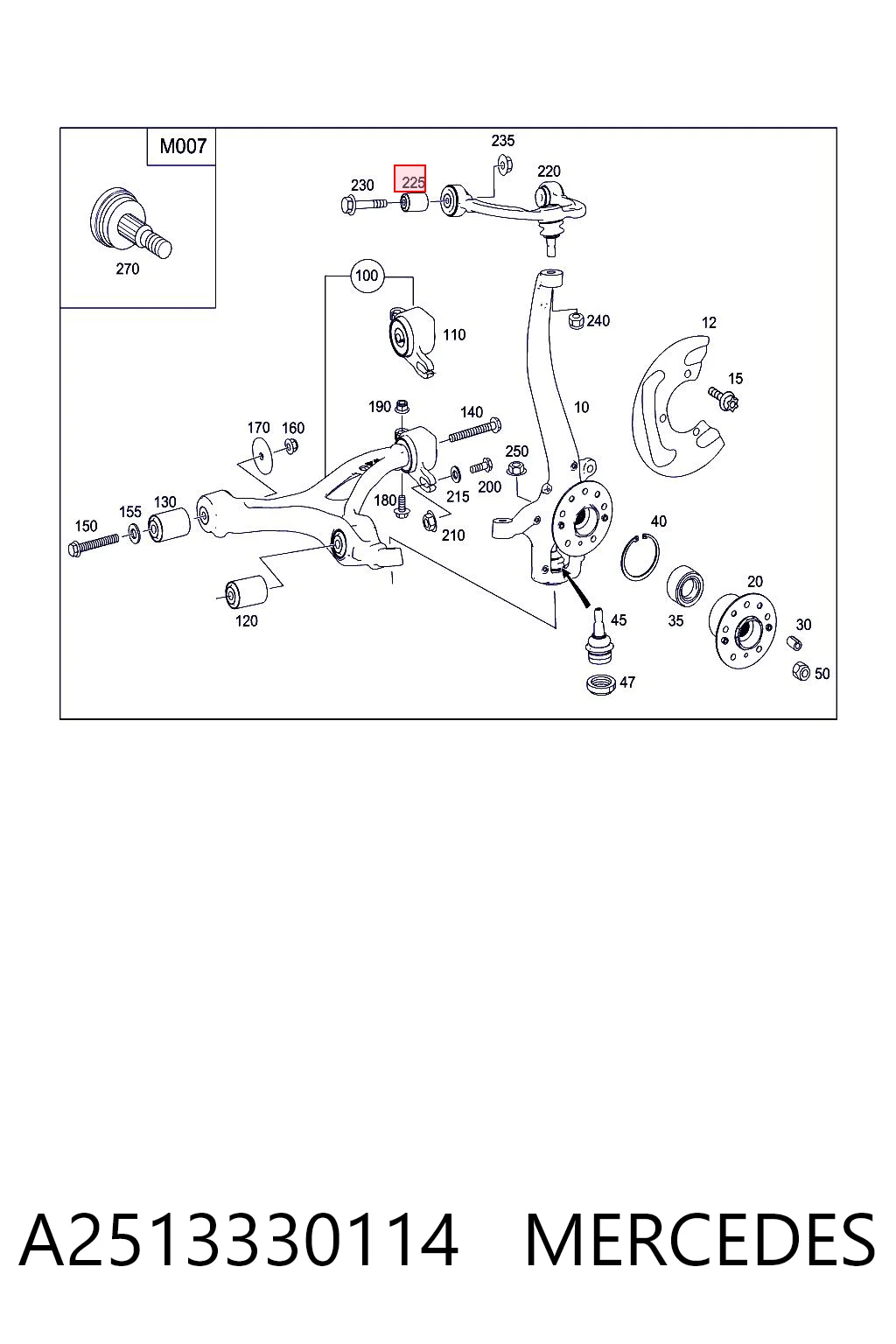 A2513330114 Mercedes Silentblock przedniego wahacza górnego