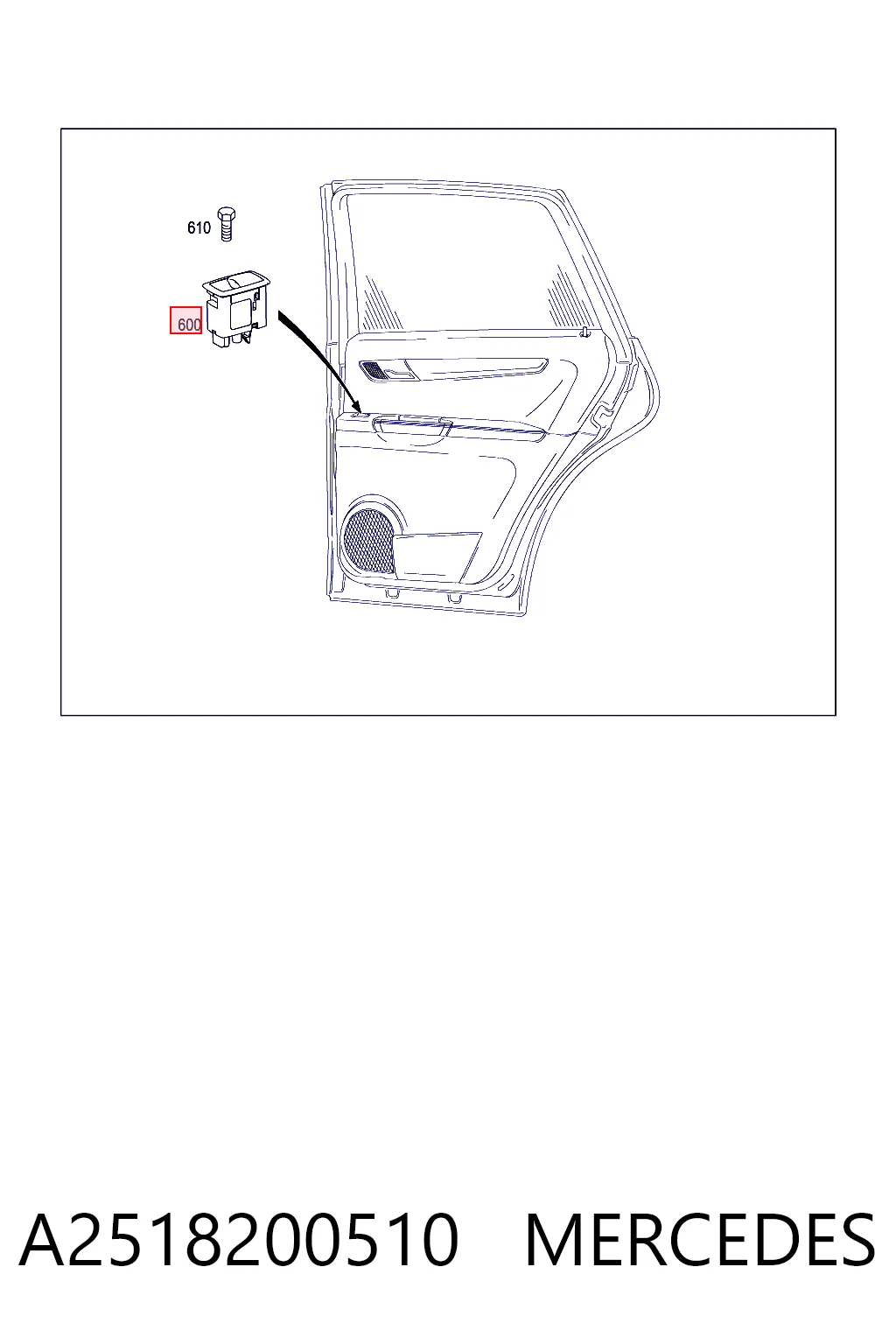 A2518200510 Mercedes Panel przyciskowy sterowania podnośnikiem szyby przedni prawy