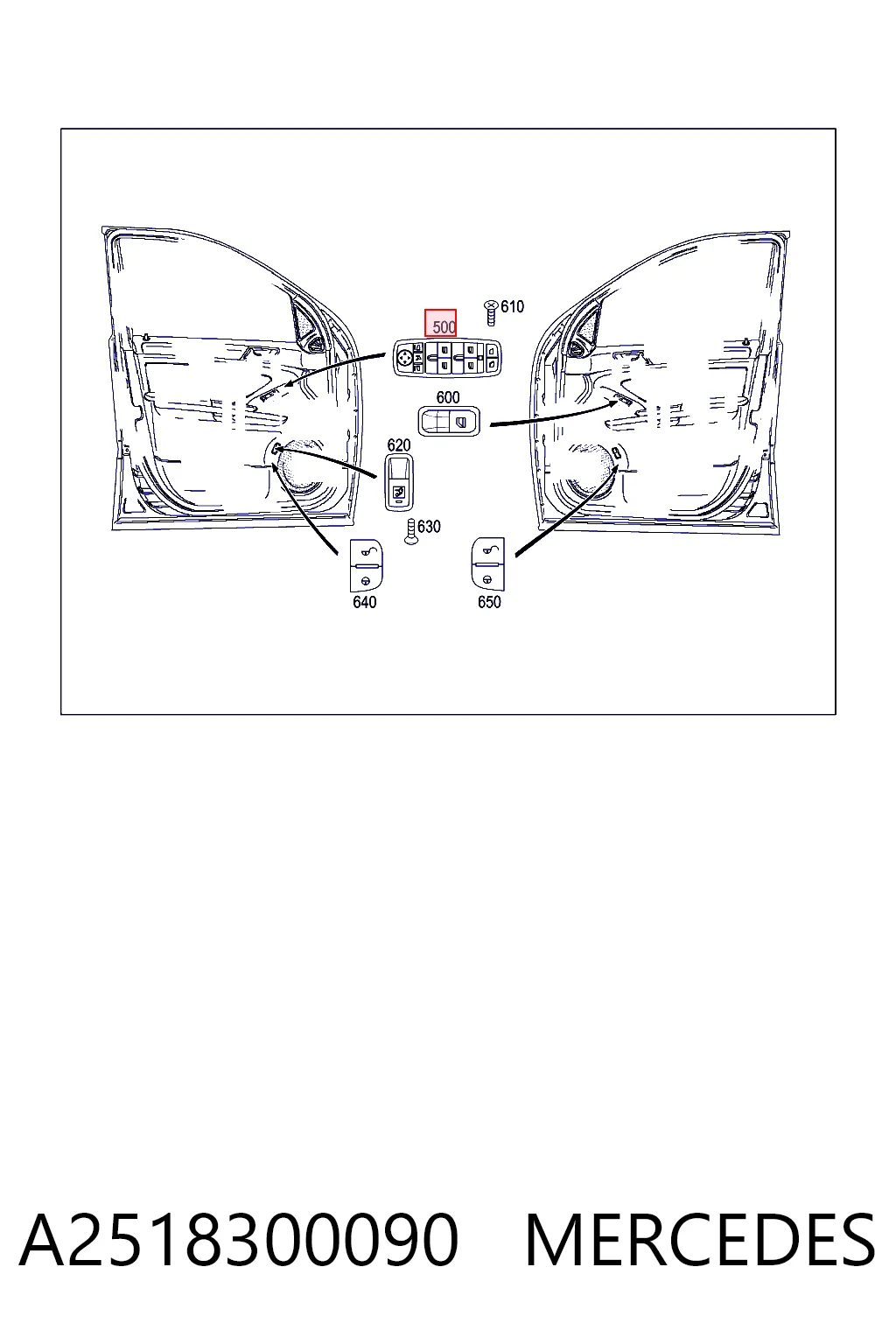 A2518300090 Mercedes Panel przyciskowy sterowania podnośnikiem szyby przedni lewy