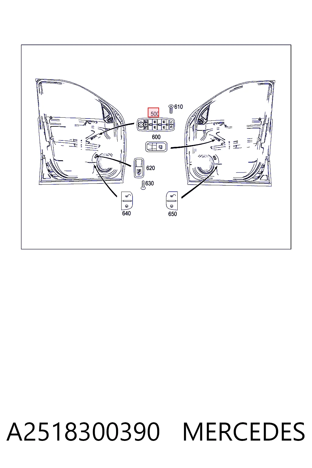 A2518300390 Mercedes Panel przyciskowy sterowania podnośnikiem szyby przedni lewy