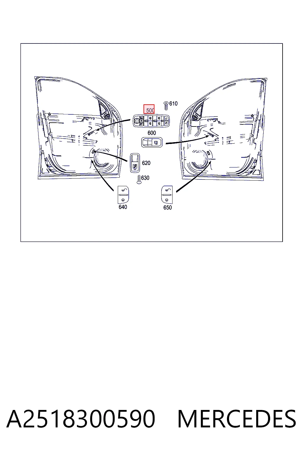 A2518300590 Mercedes Panel przyciskowy sterowania podnośnikiem szyby przedni lewy