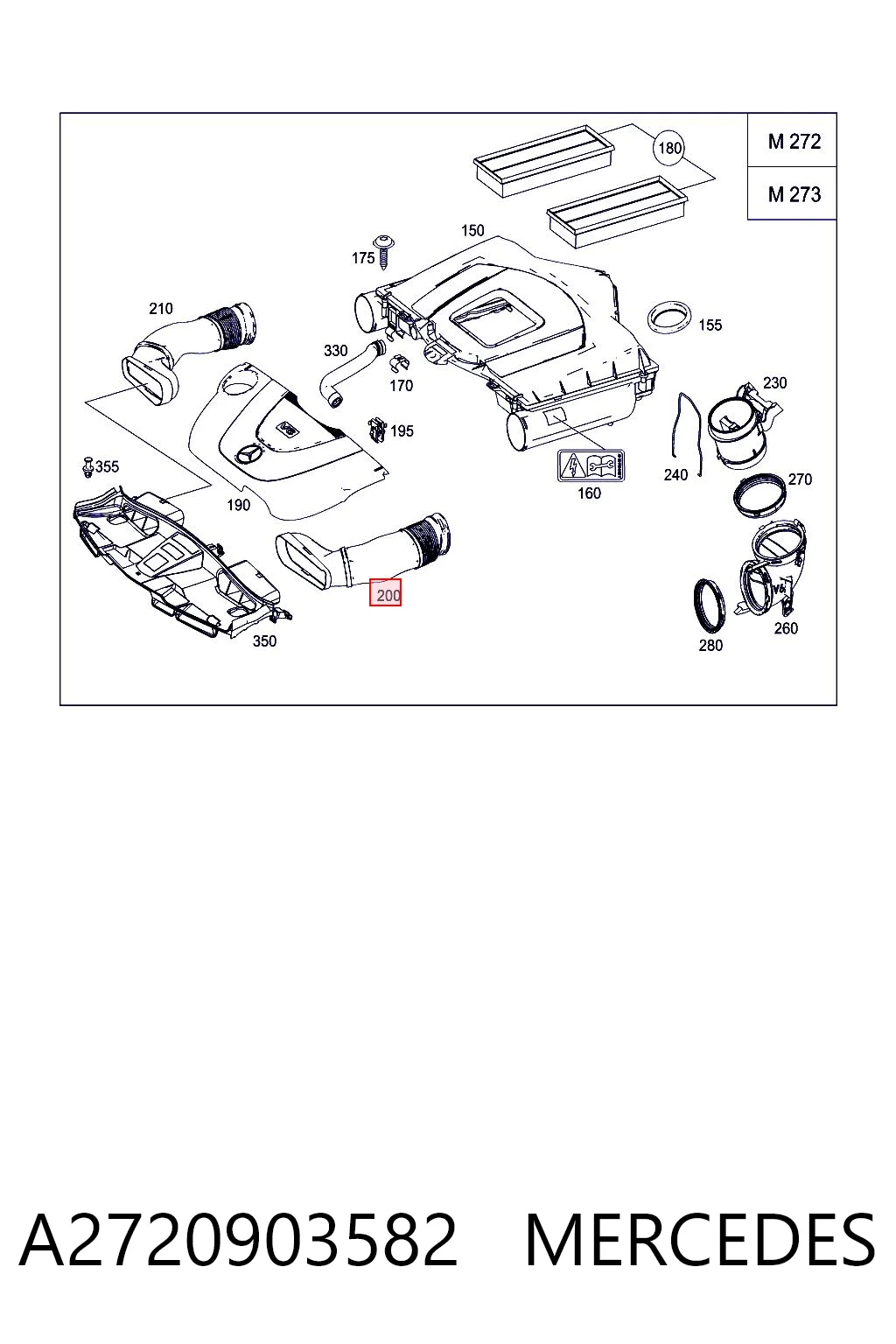 A2720903582 Mercedes Wlot powietrza do filtra powietrza