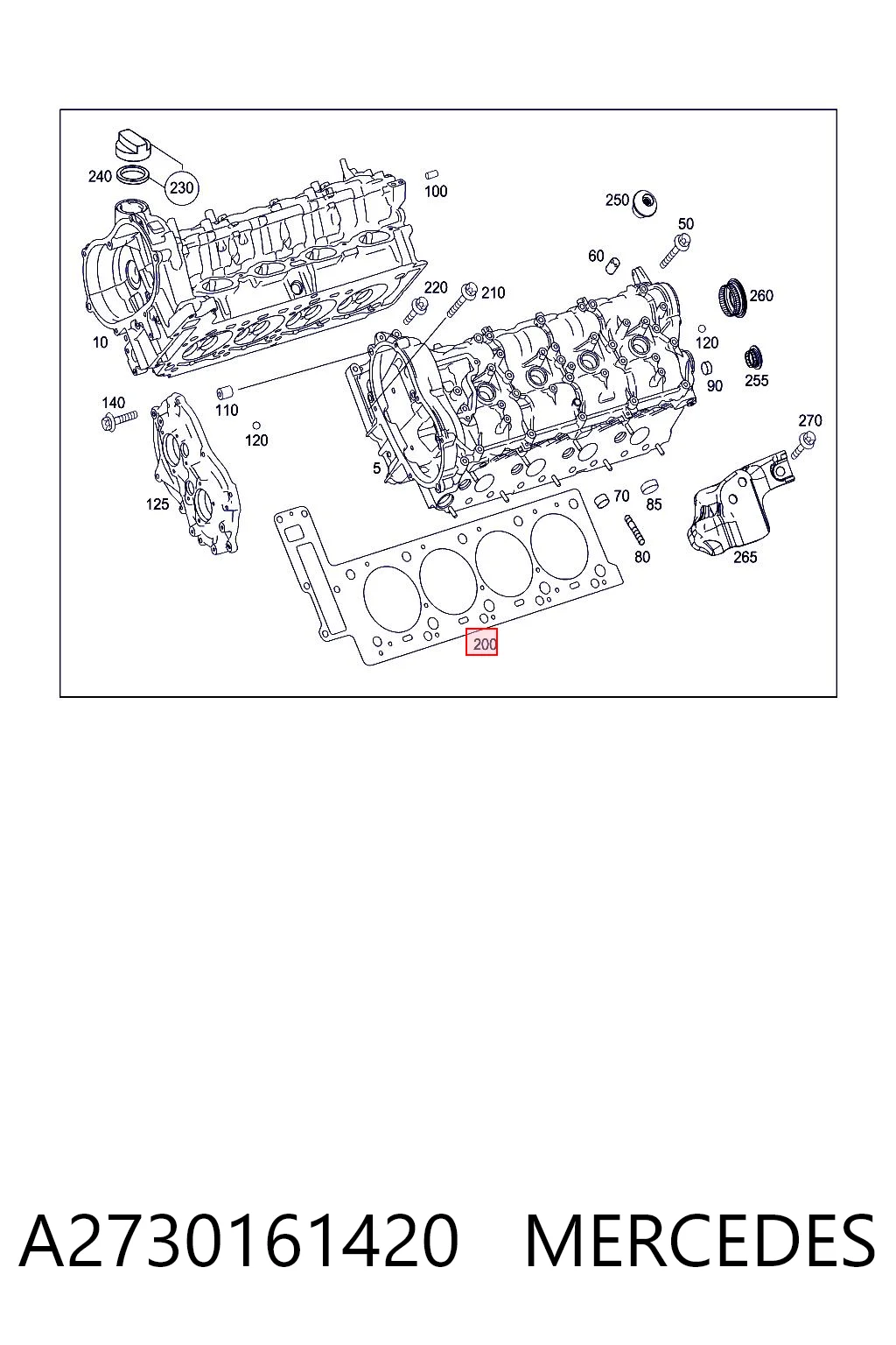 A2730161420 Mercedes Uszczelka głowicy cylindrów prawa