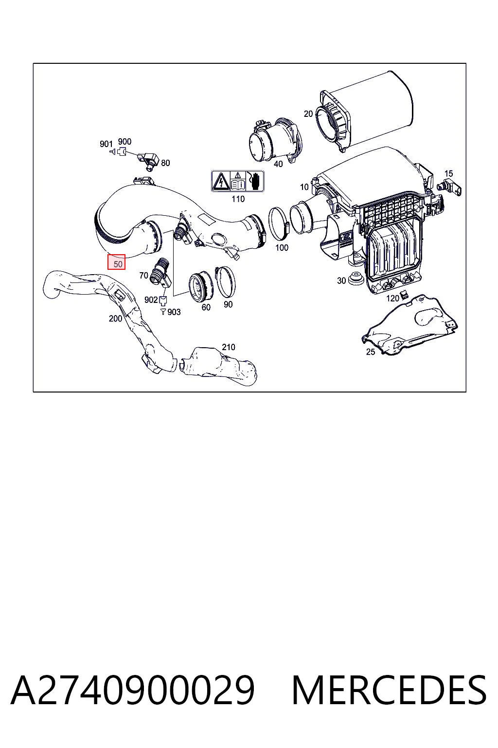 A2740900029 Mercedes Wlot powietrza do filtra powietrza