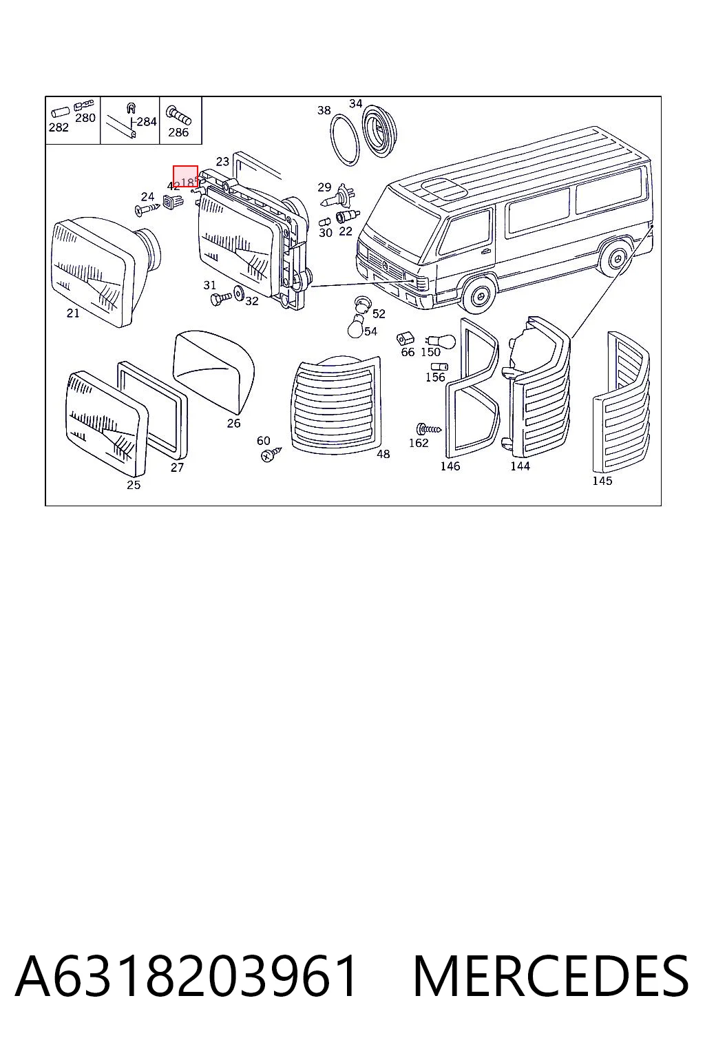 Reflektor prawy Mercedes 100 autobus (631) (1988 - 1996) cena, od 46,32 USD