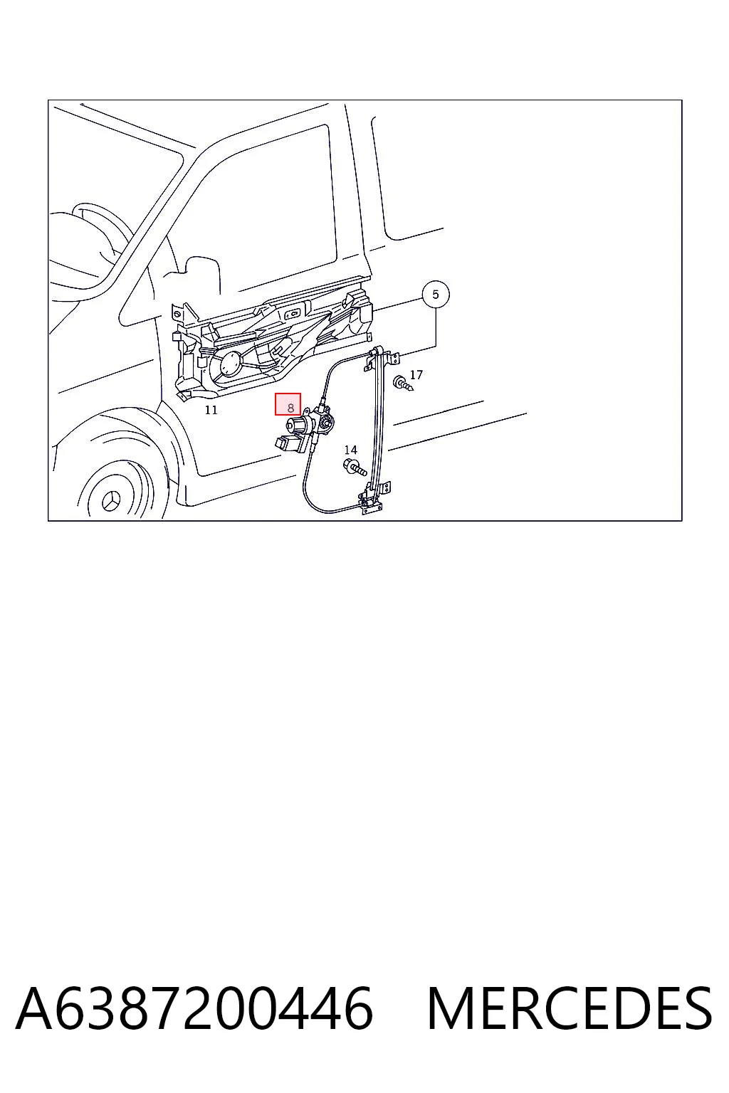 Mechanizm podnoszenia szyby drzwi przednich lewych do Mercedes V  638