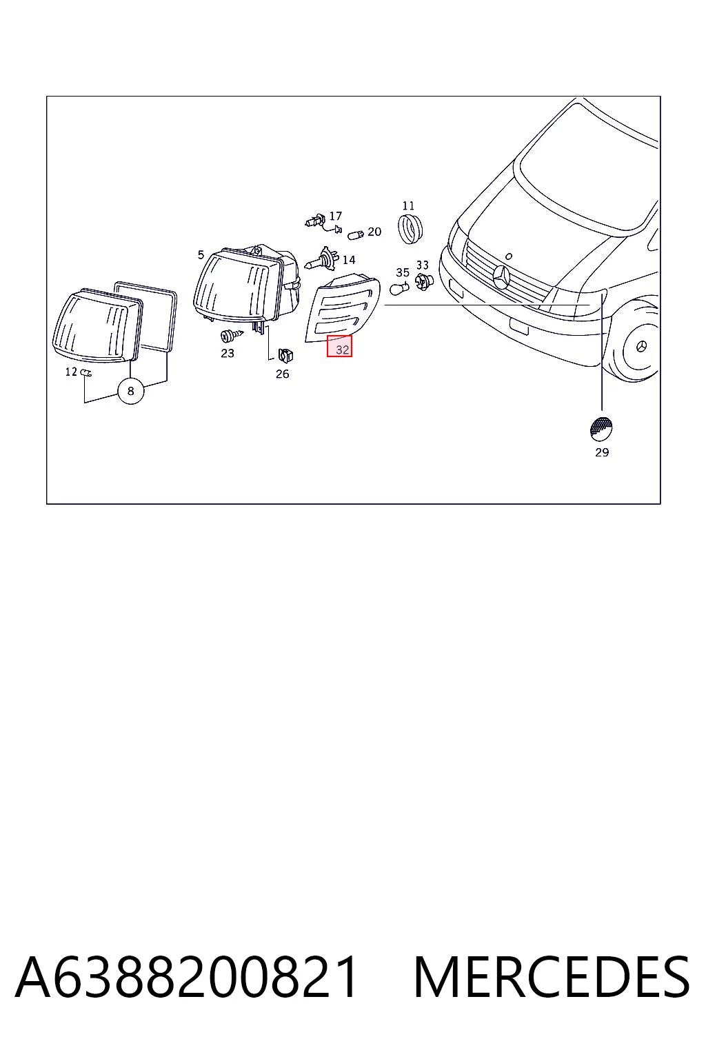 Kierunkowskaz lewy Mercedes V minivan (638) (1996 - 2003) cena, od 24,08 USD