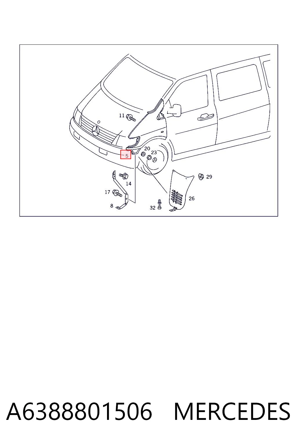 Błotnik przedni prawy Mercedes V minivan (638) (1996 - 2003) cena, od 140,28 USD