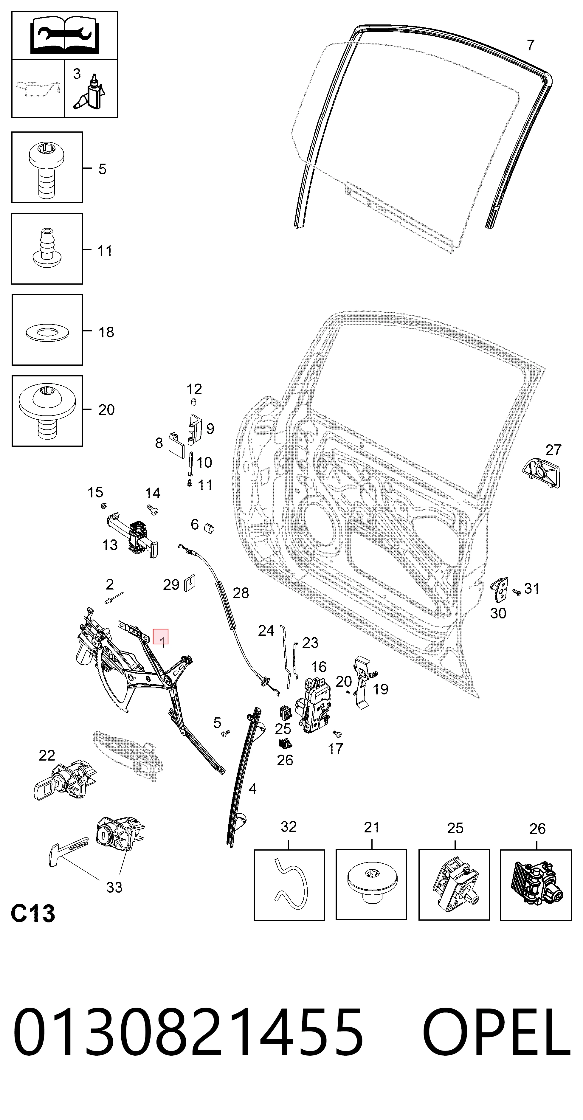 Do koszyka Mechanizm podnoszenia szyby drzwi przednich prawych Opel Zafira B A05