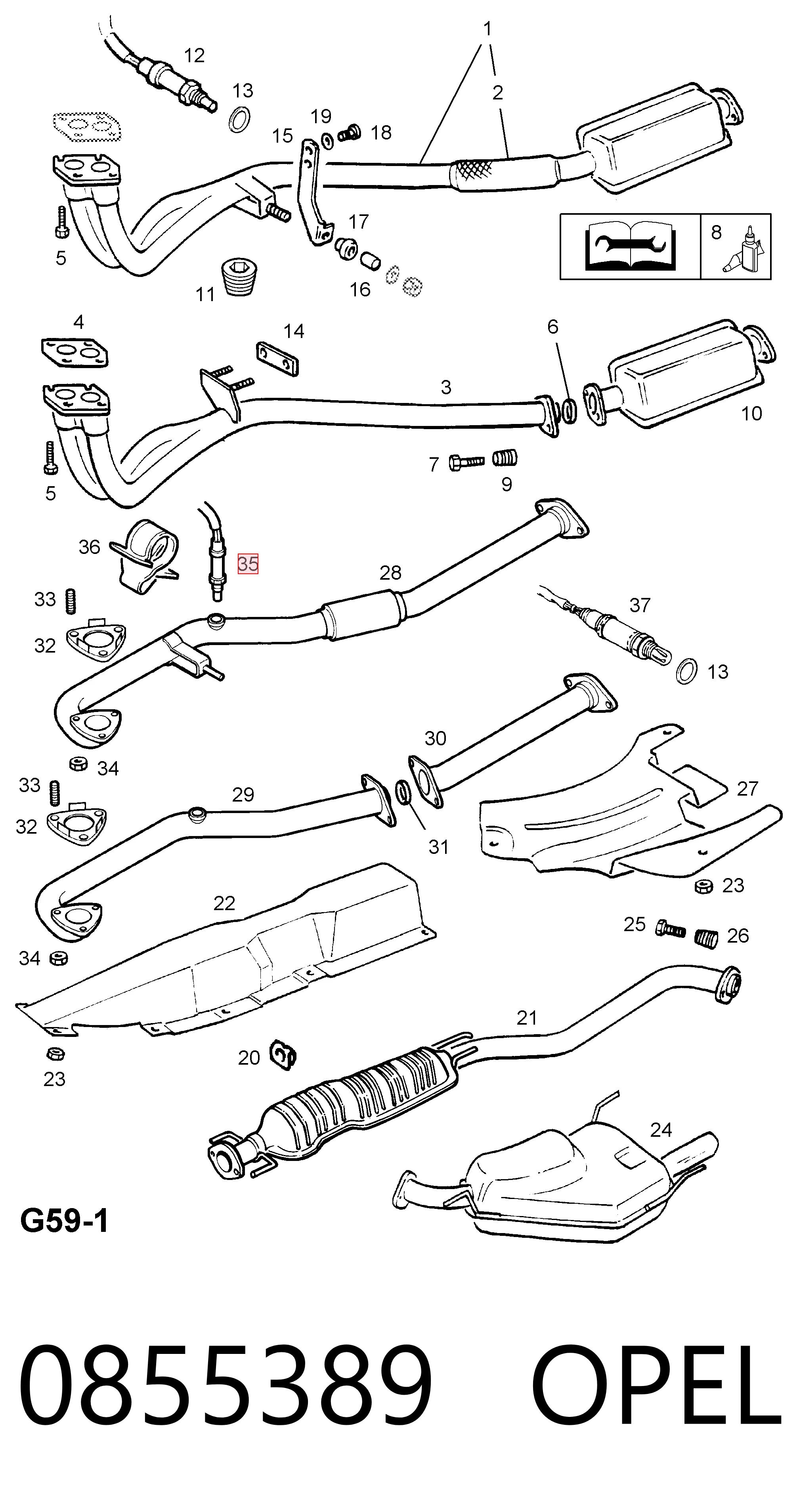0855389 Opel Sonda lambda czujnik tlenu po katalizatorze
