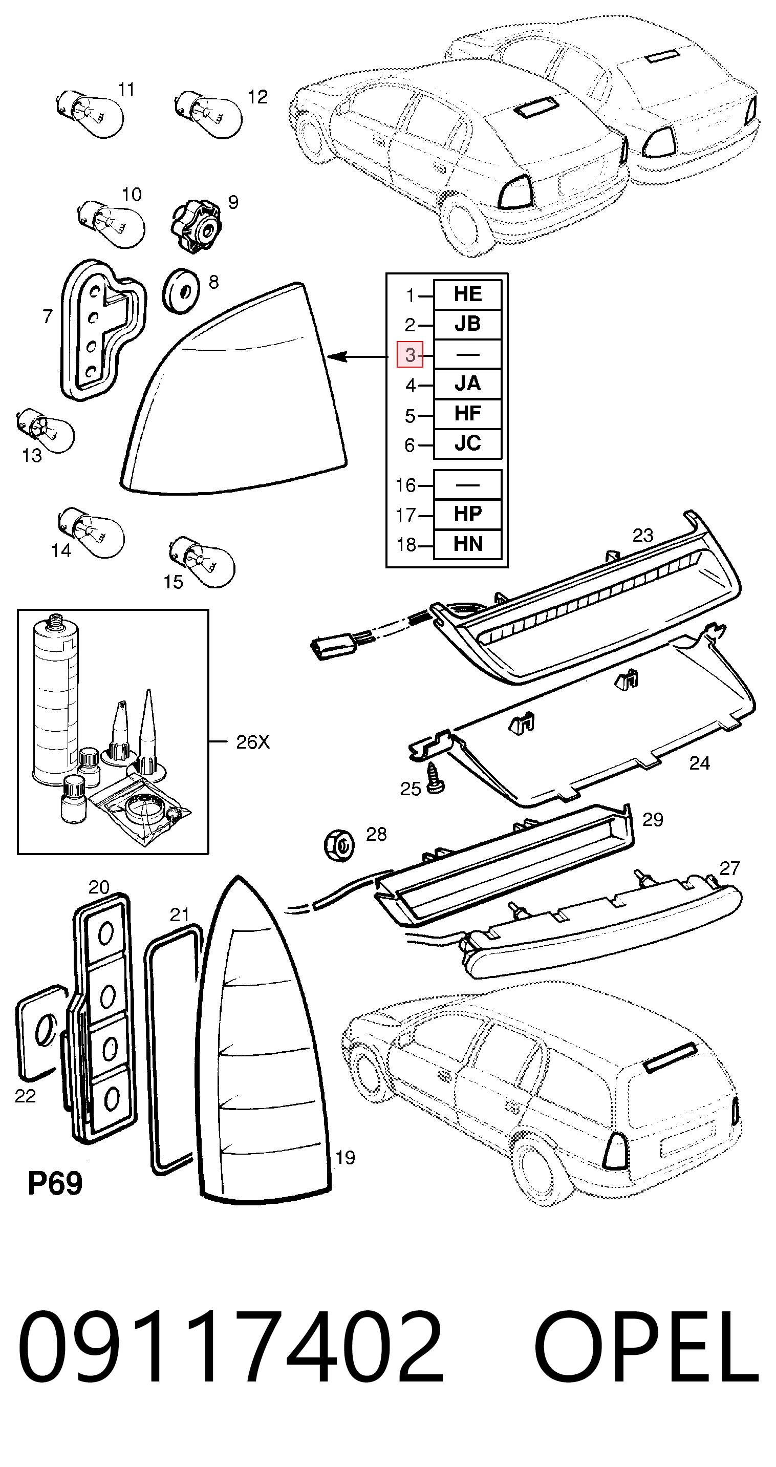 Do koszyka Lampa zespolona tylna lewa Opel Astra G F48, F08