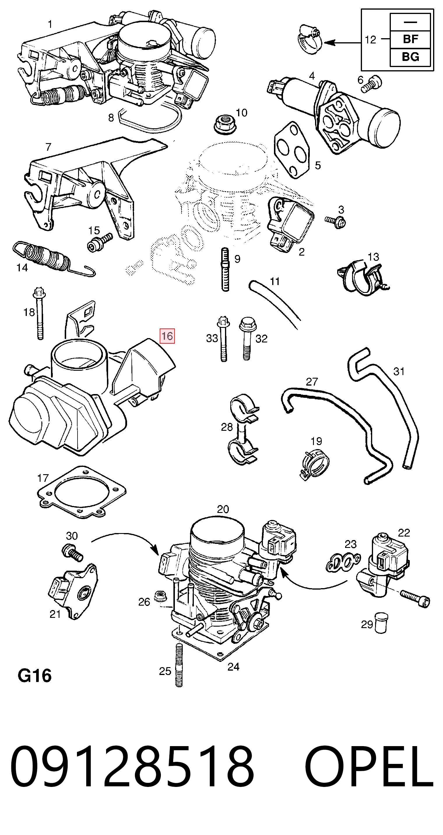 09128518 Opel Przepustnica, komplet