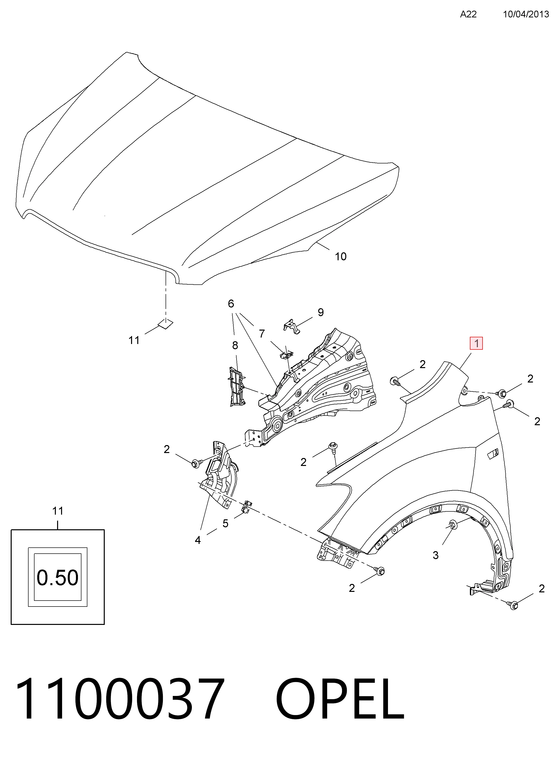 Błotnik przedni prawy Opel Mokka I SUV (J13) (2012 - 2019) cena, od 100,63 USD