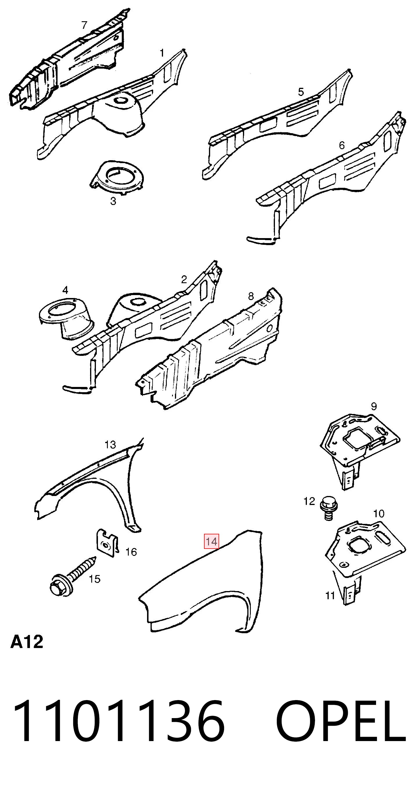 Błotnik przedni lewy Opel Corsa B hatchback (S93) (1993 - 2009) cena, od 62,87 USD