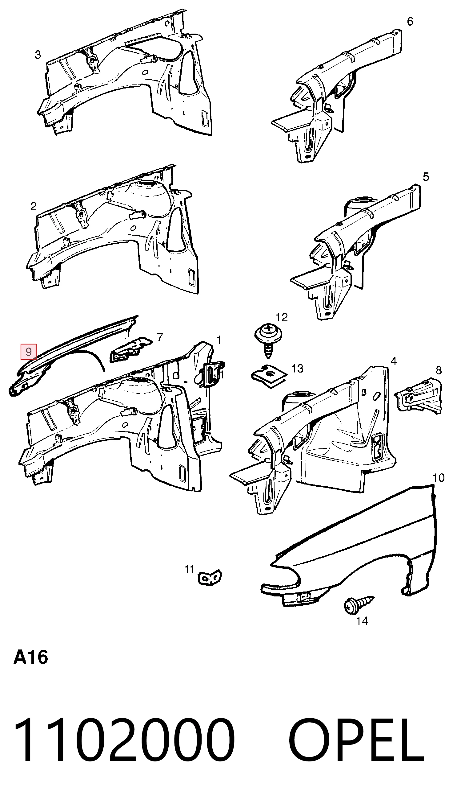 Błotnik przedni prawy do Opel Astra F 55, F70