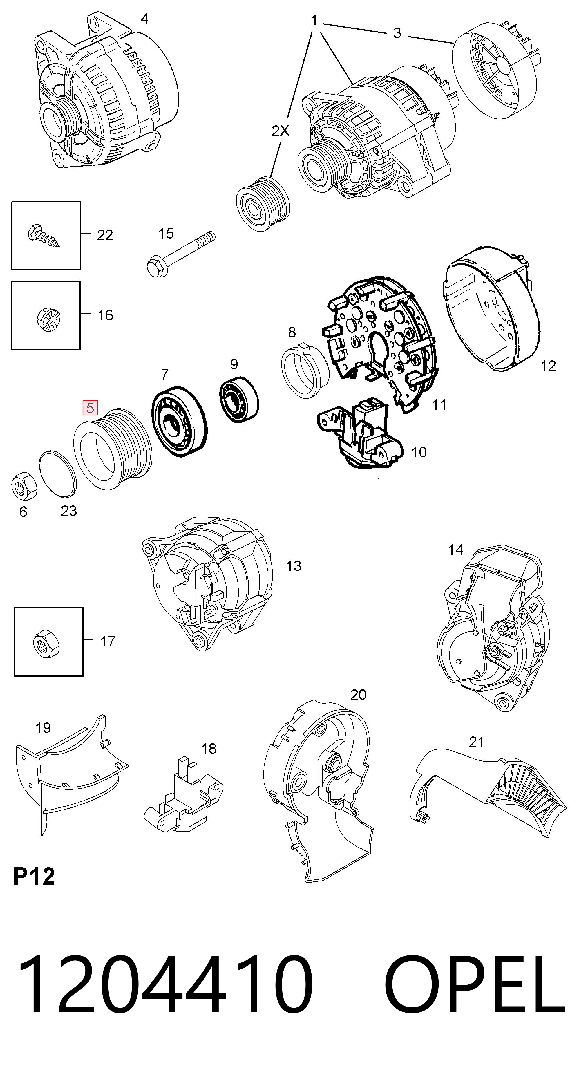 1204410 Opel Koło pasowe alternatora