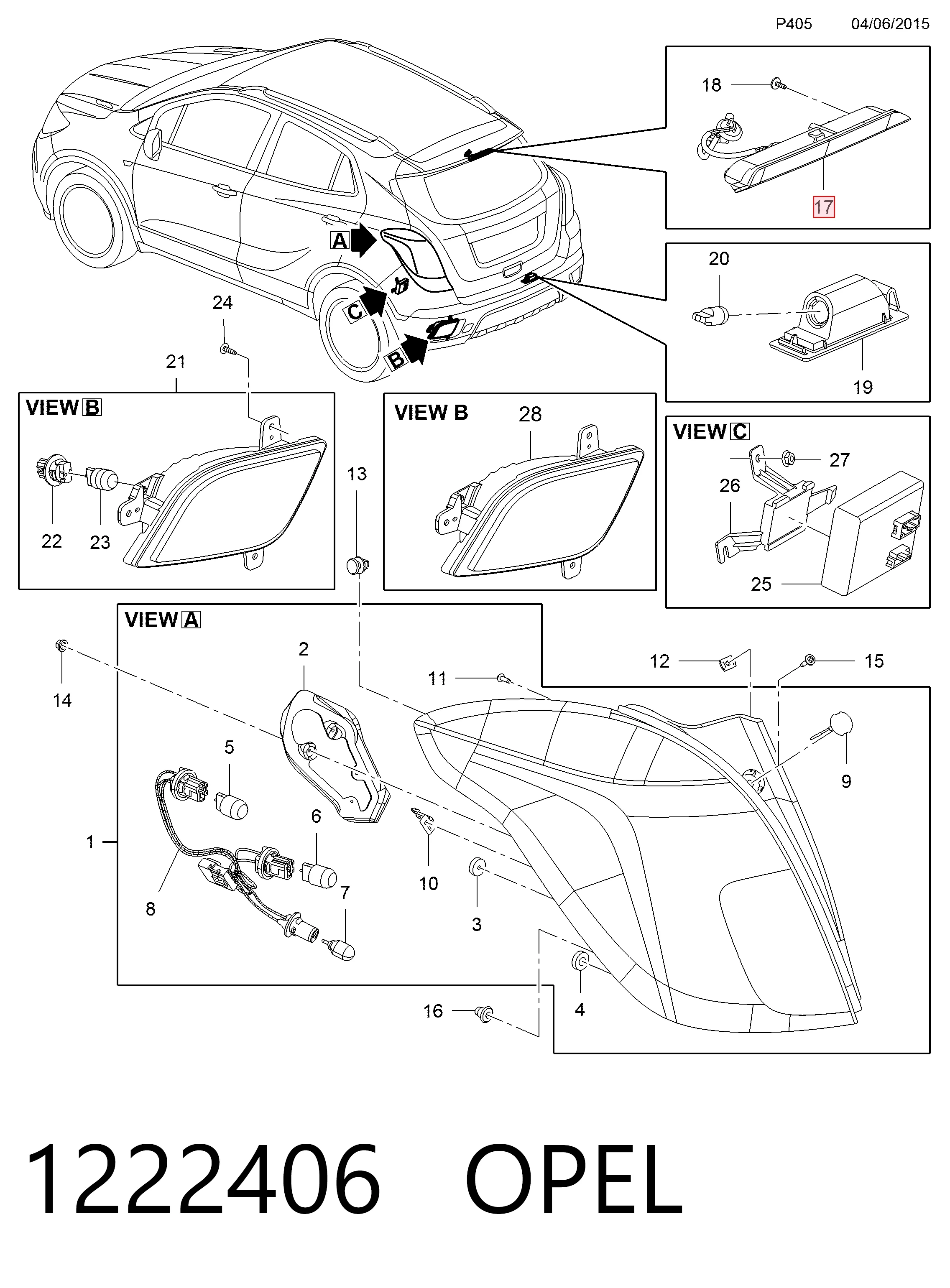 Lampa stop tylna dodatkowa Opel Mokka I SUV (J13) (2012 - 2019) cena, od 113,63 USD