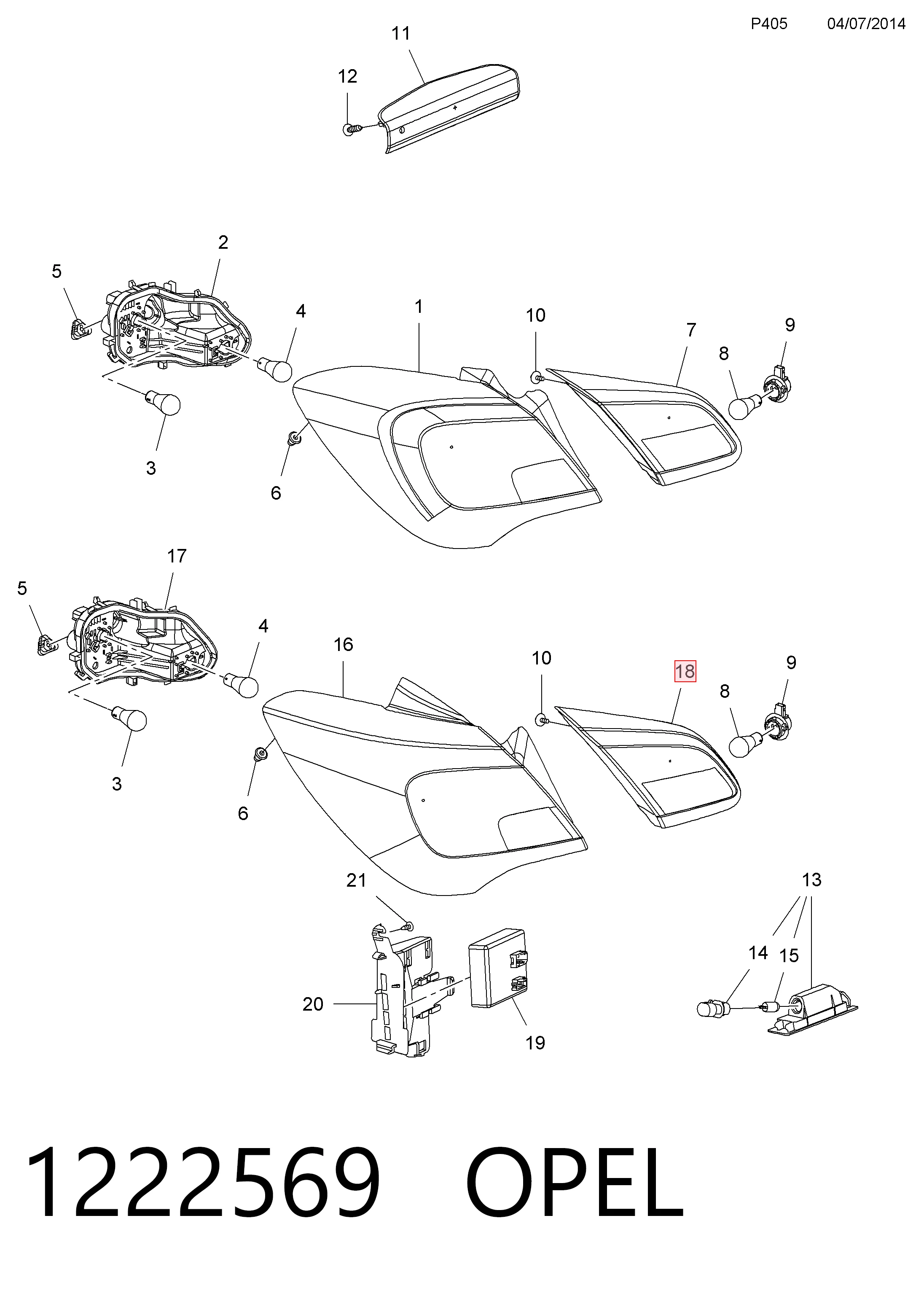 13428451 General Motors Lampa zespolona tylna lewa wewnętrzna