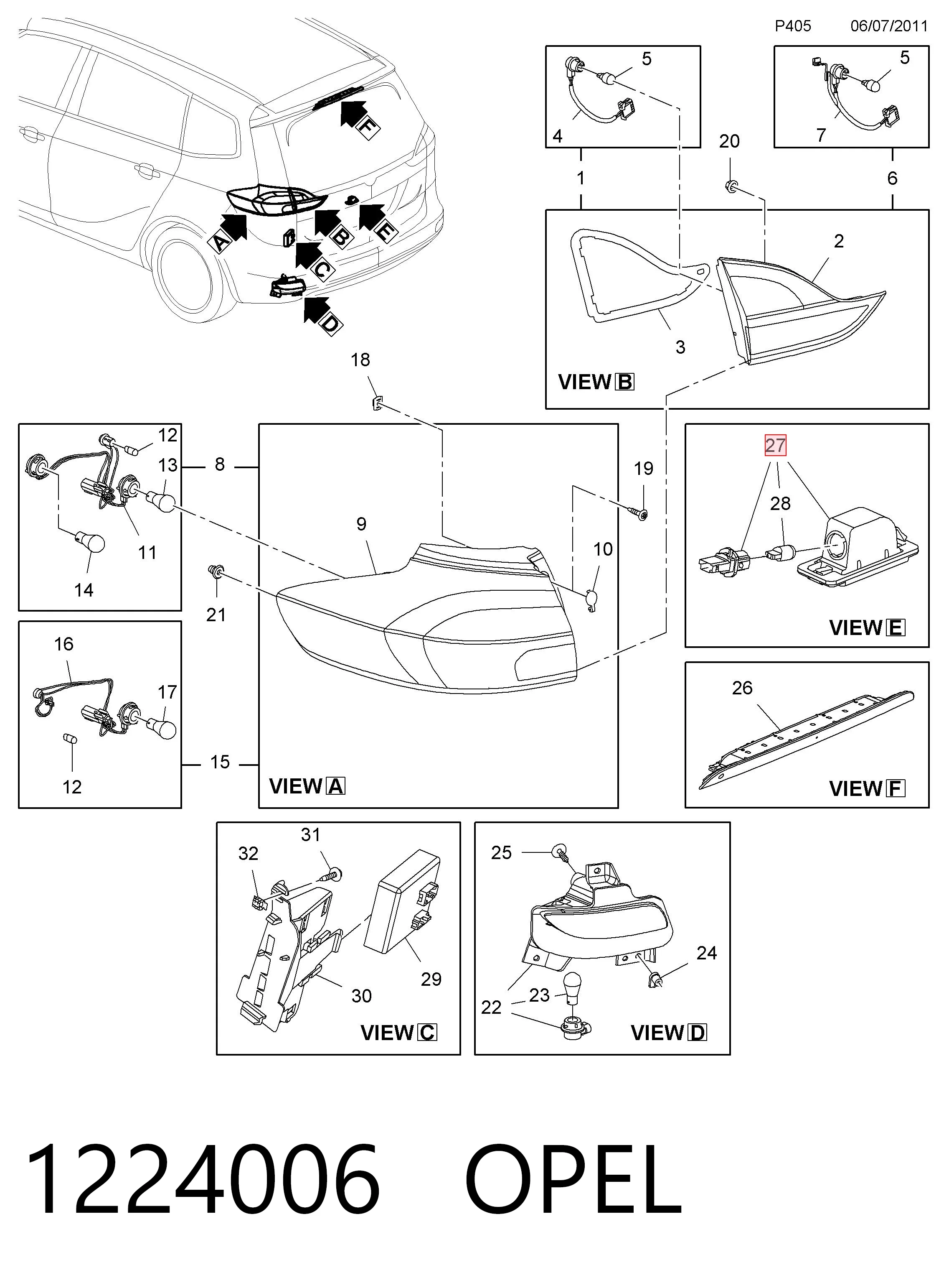1224006 Opel Lampa oświetlenia tylnej tablicy rejestracyjnej