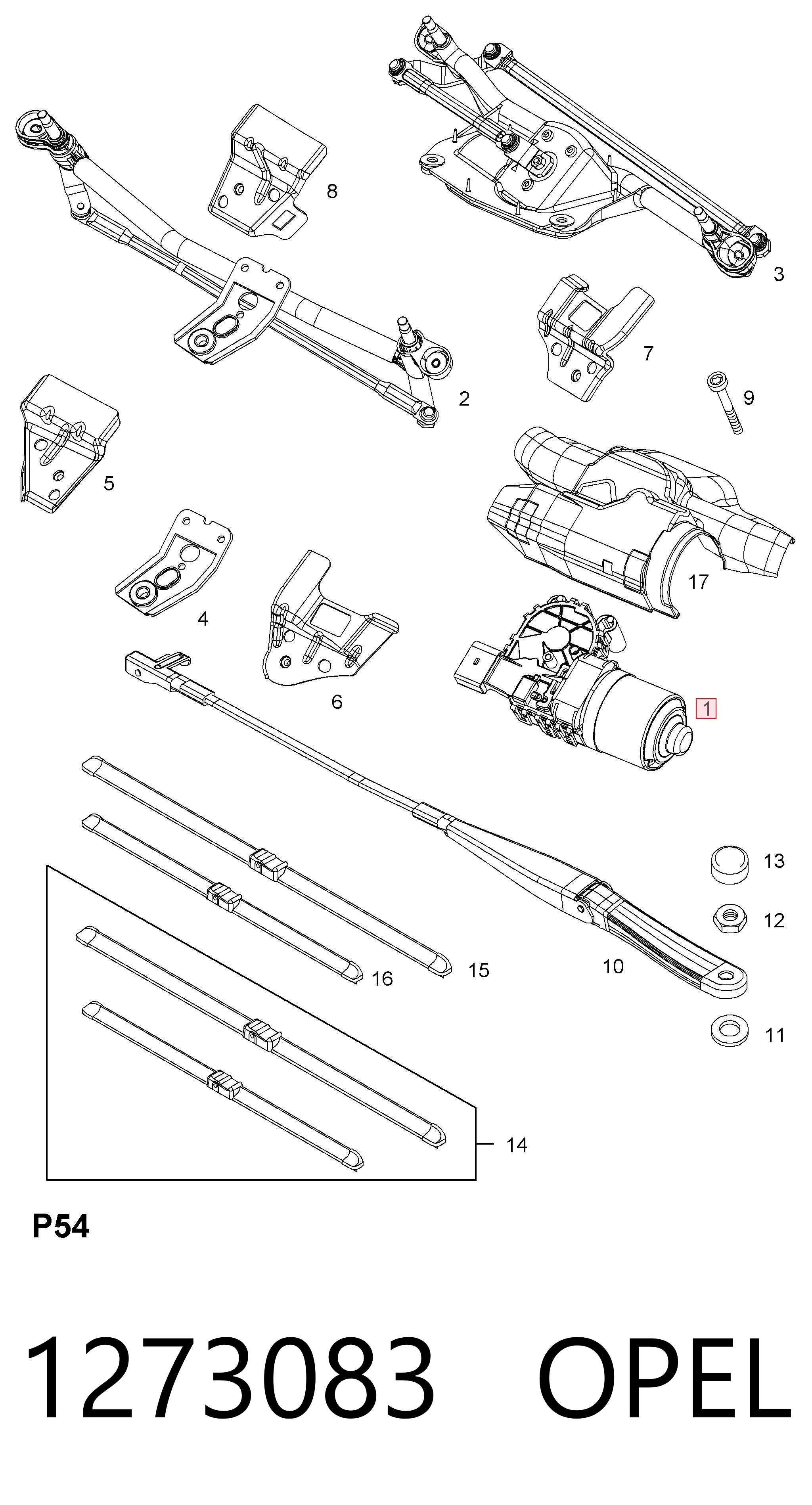 1273083 Opel Silniczek wycieraczki szyby przedniej