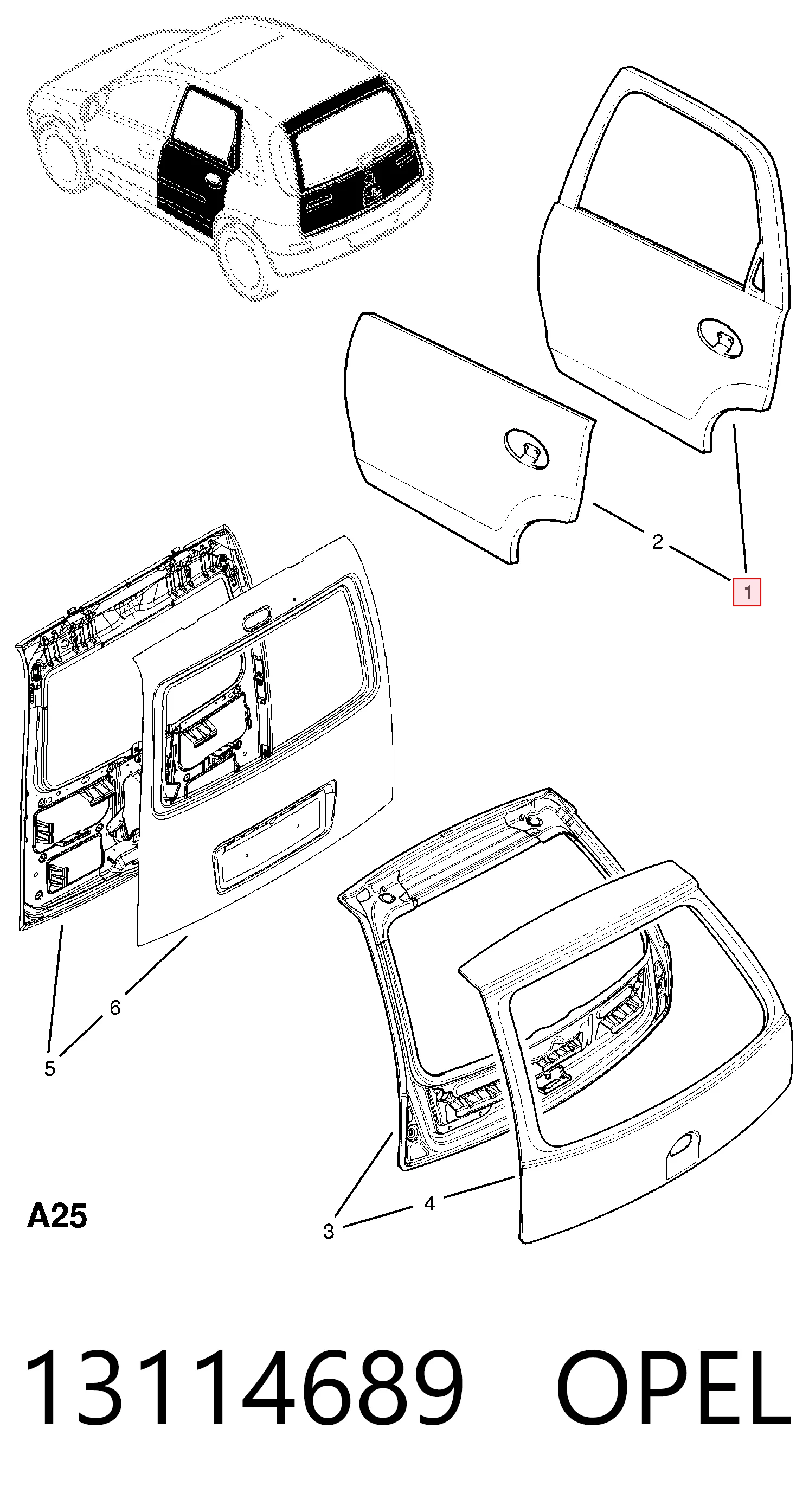 Do koszyka Drzwi tylne prawe Opel Corsa C F08, F68