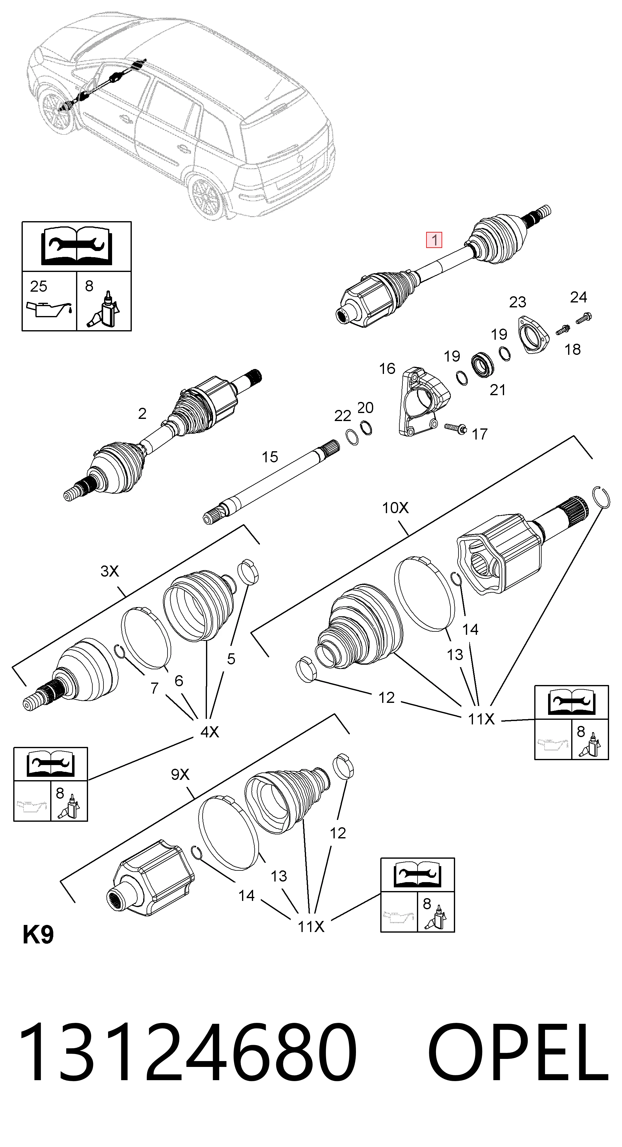 Do koszyka 13124680 General Motors Półoś napędowa przednia prawa