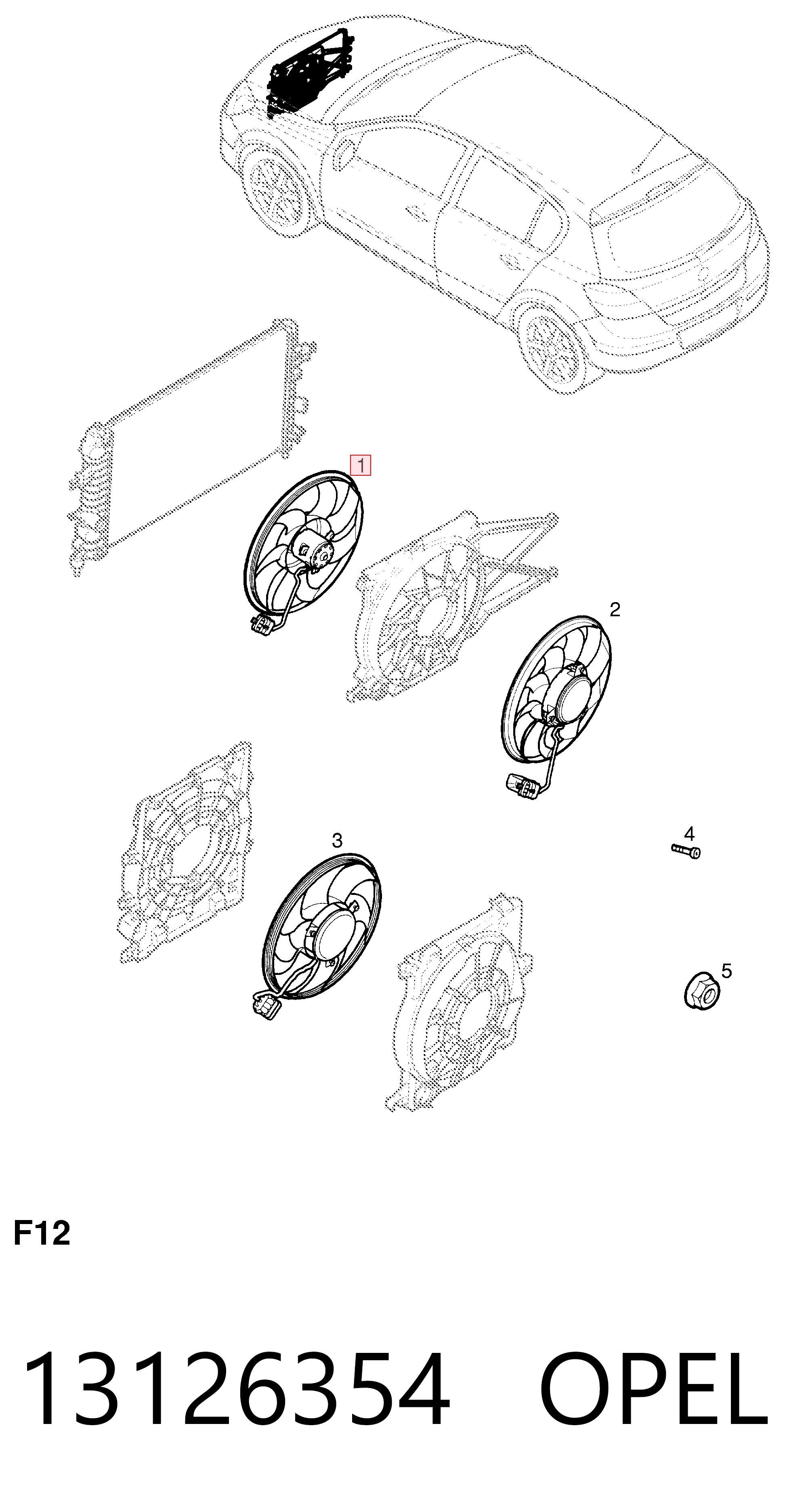 13126354 Opel Wentylator elektryczny układu chłodzenia kompletny (silnik+wirnik)