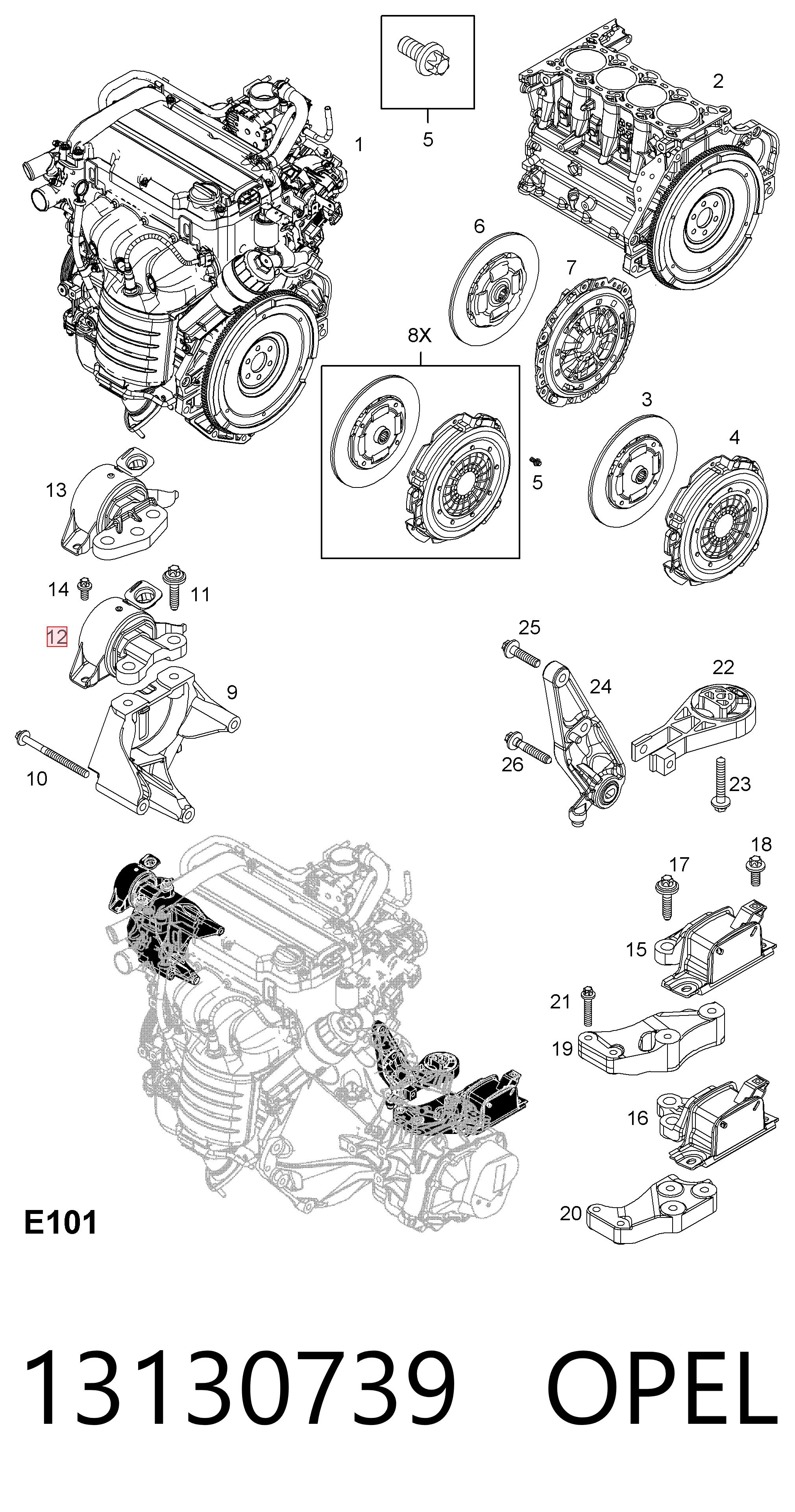 Poduszka (podpora) silnika prawa Opel Corsa D minivan (S07) (2006 - 2015) cena, od 44,36 USD