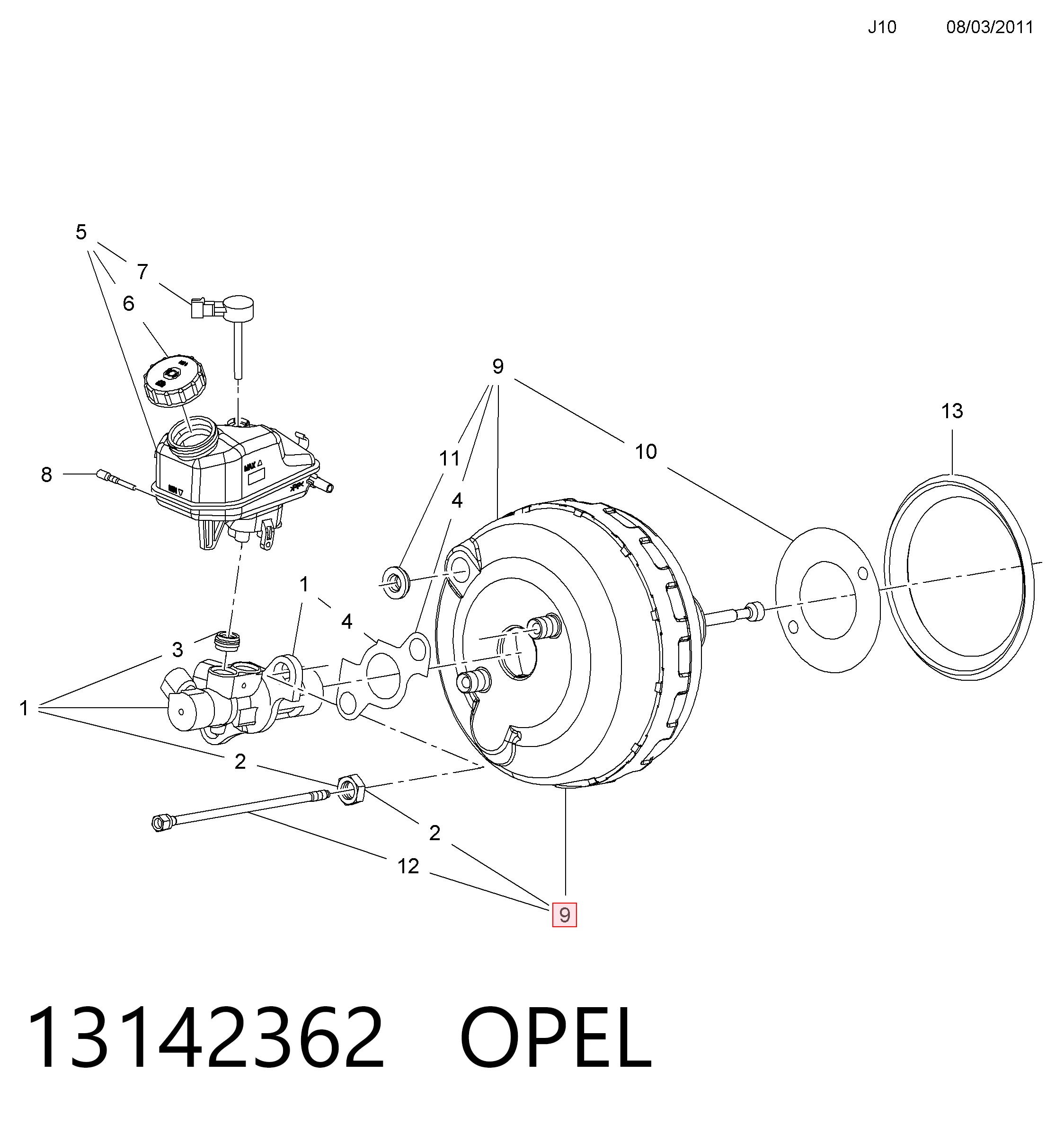 Do koszyka Wzmacniacz próżniowy hamulców Opel Astra J Sports Tourer P10
