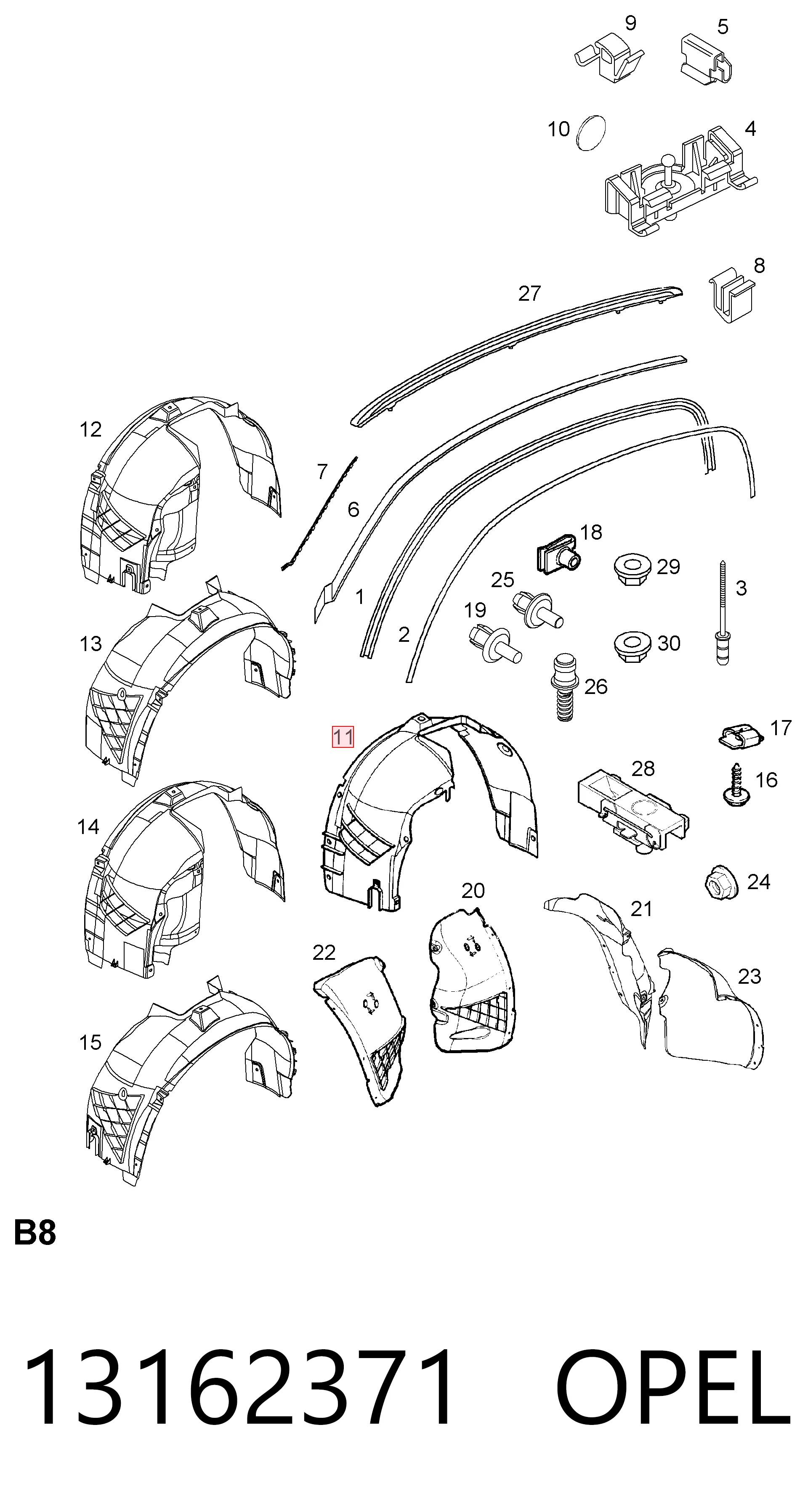 Nadkole błotnika przedniego prawe Opel Signum hatchback (2003 - 2008) cena, od 20,67 USD