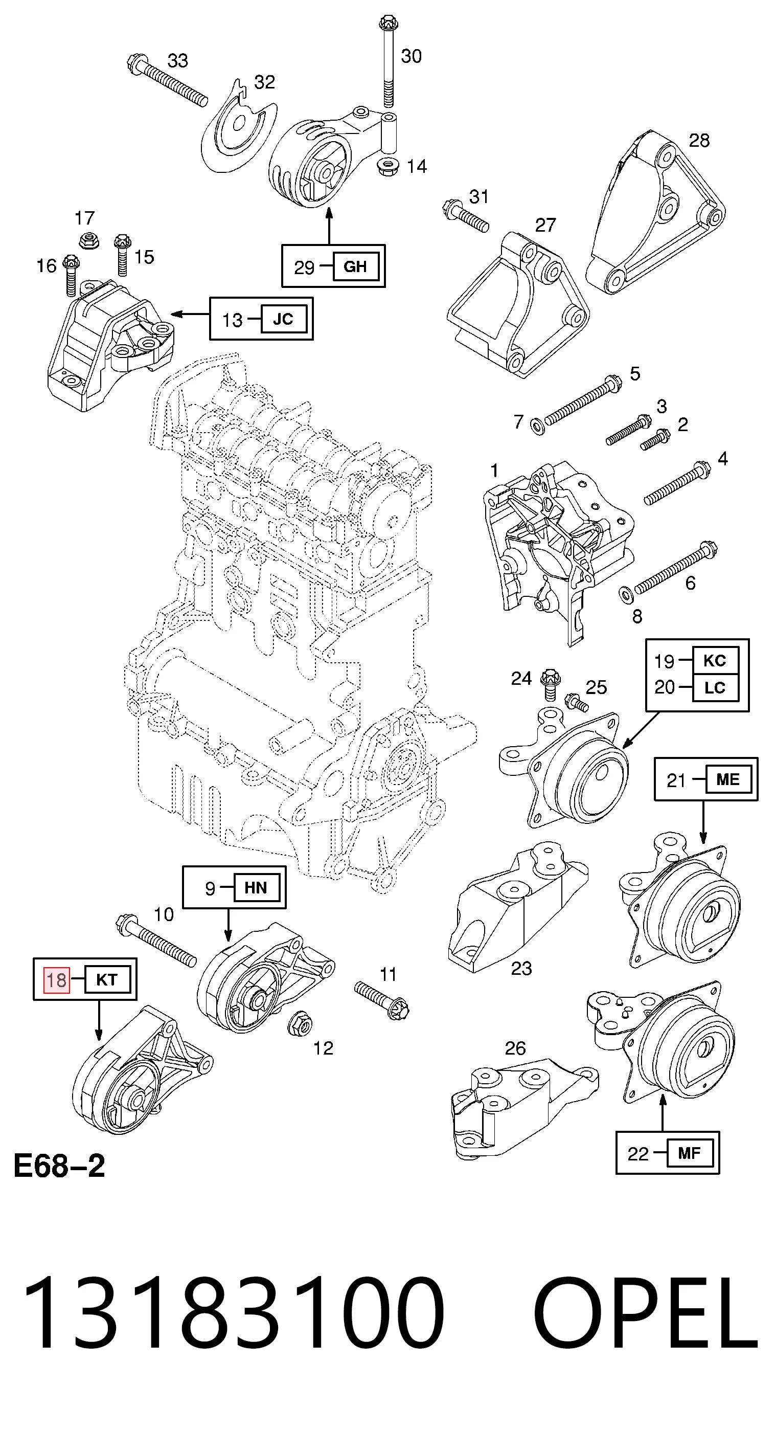 Poduszka (podpora) silnika przednia 13183100 General Motors