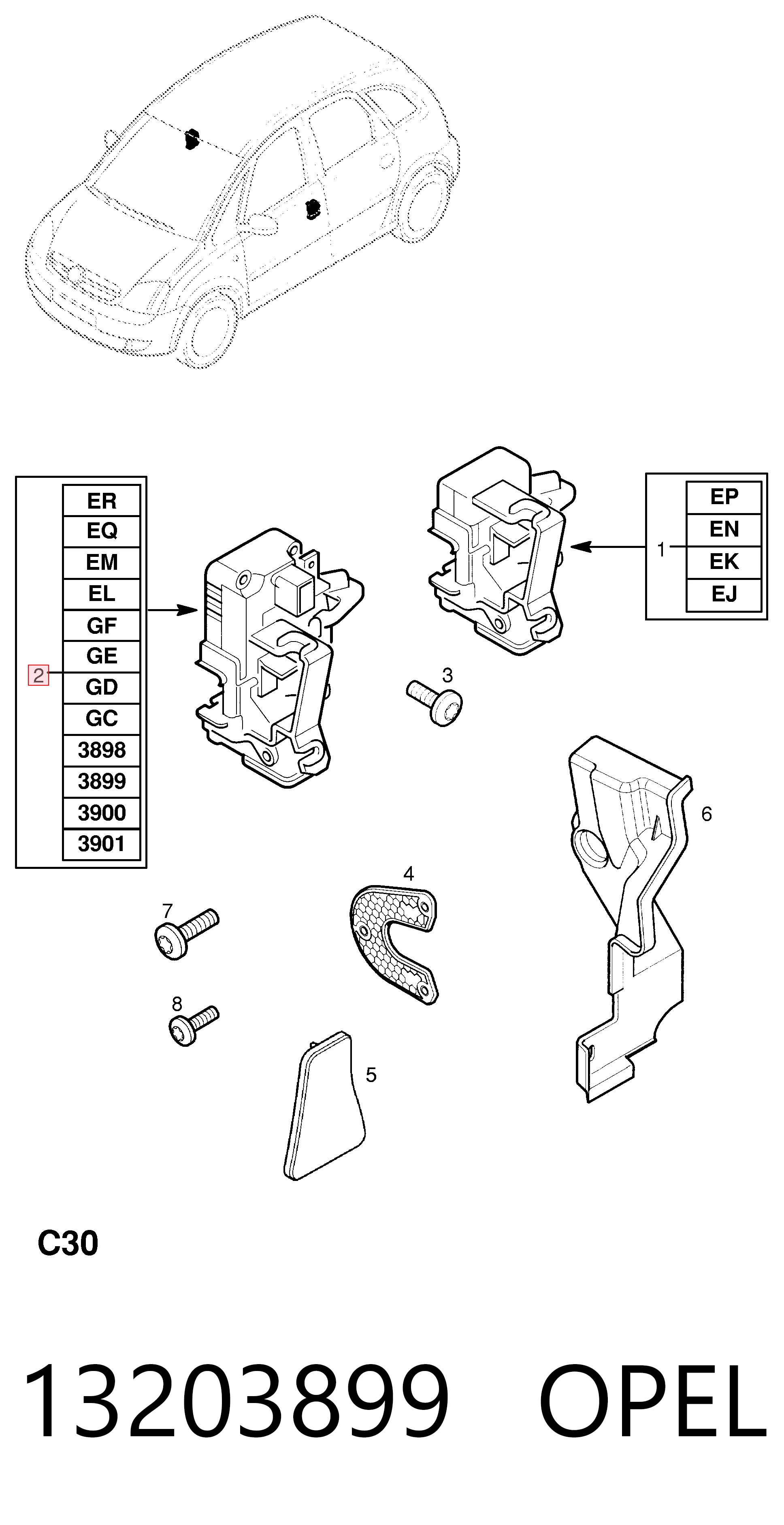 Do koszyka Zamek drzwi przednich lewych Opel Corsa C F08, F68