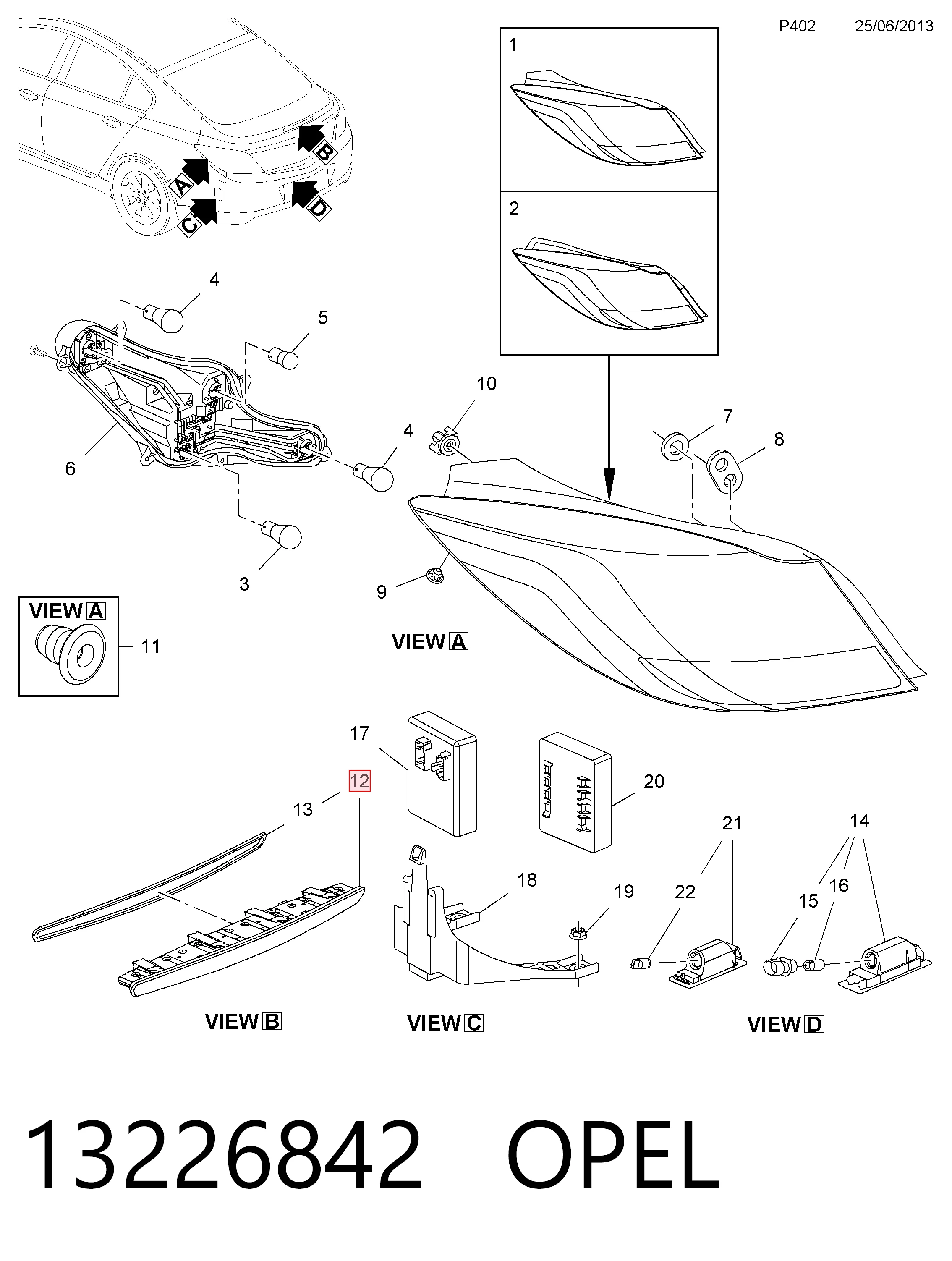 Lampa stop tylna dodatkowa do Opel Insignia A G09
