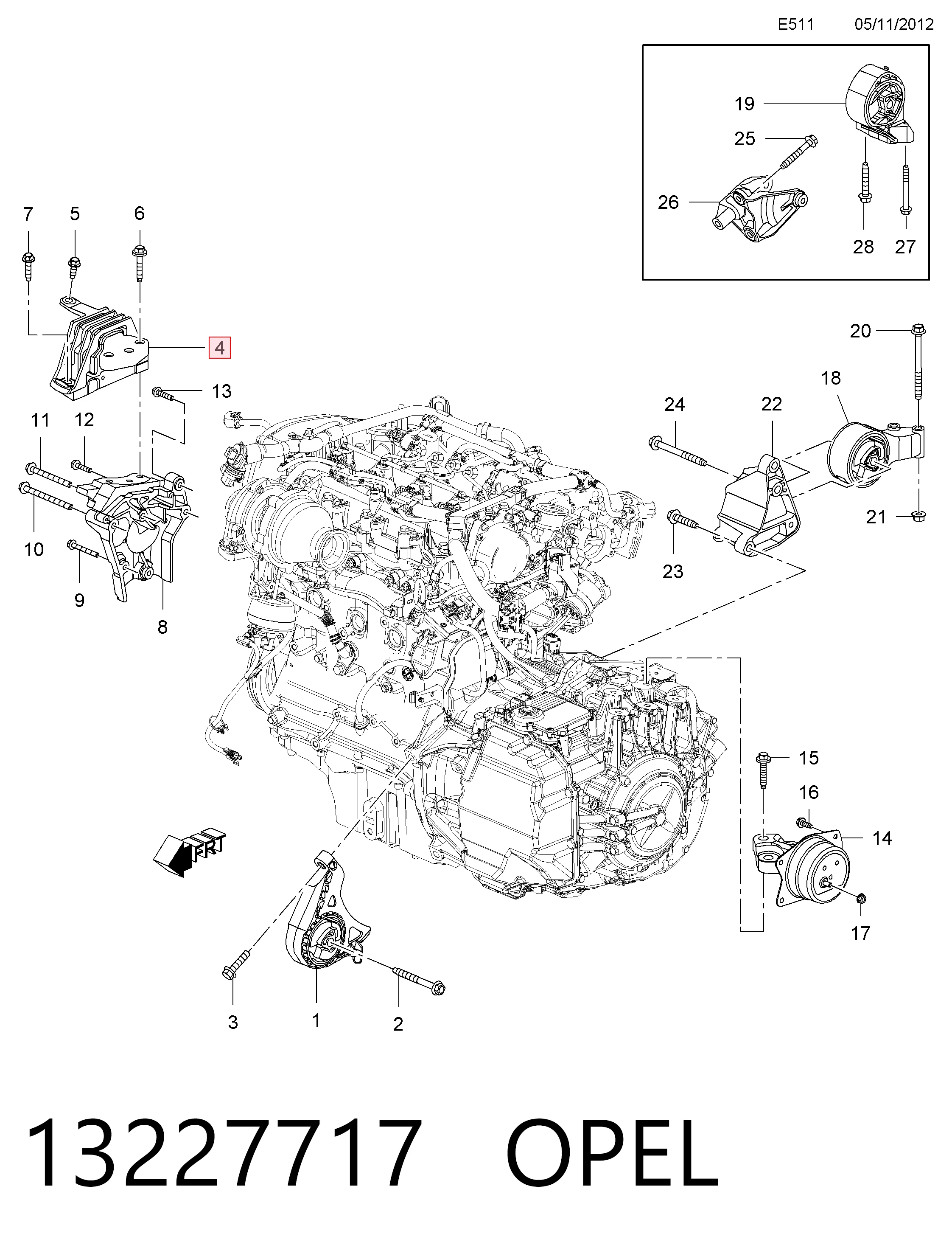 Poduszka (podpora) silnika prawa do Opel Astra J Sports Tourer P10