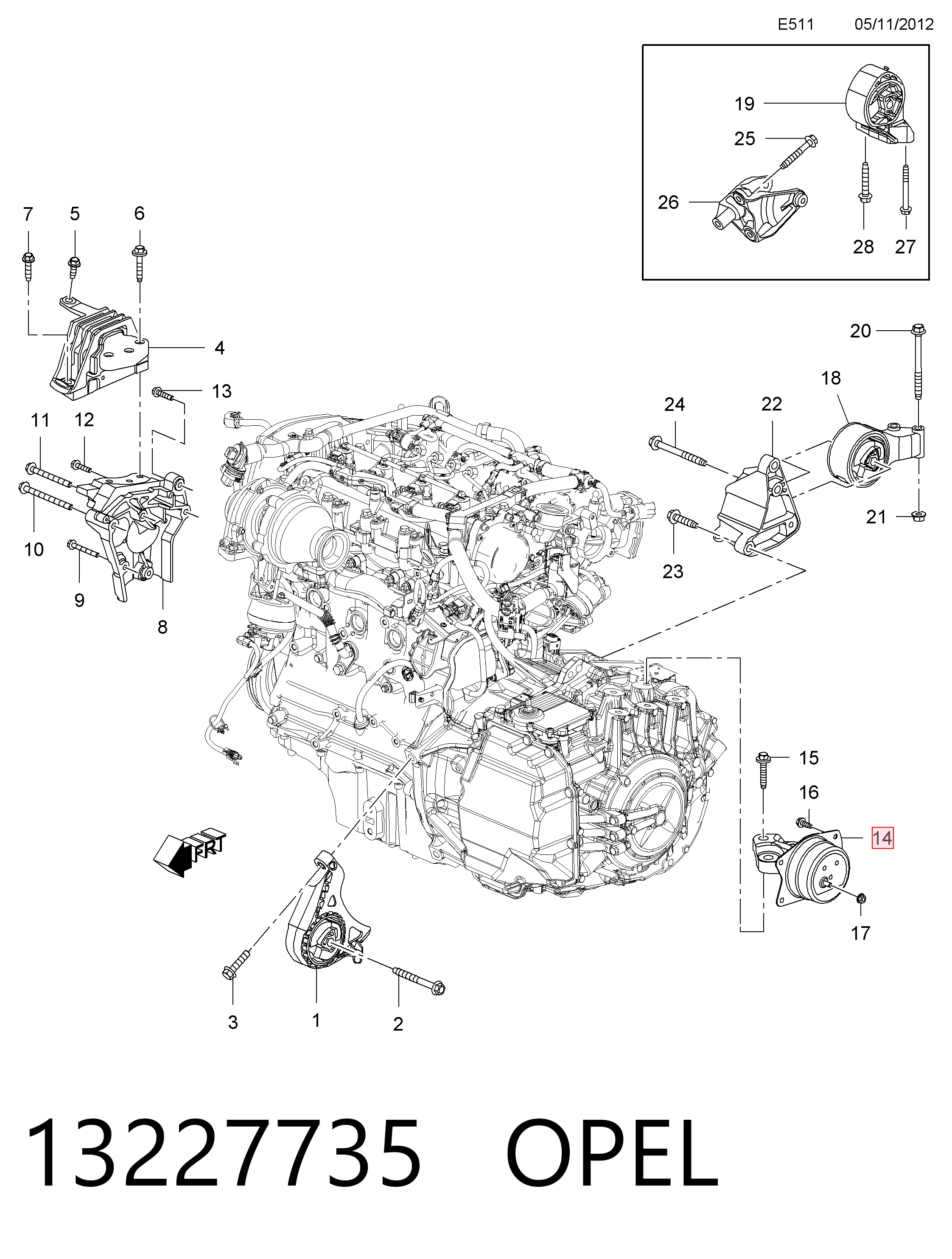 13312096 General Motors Poduszka (podpora) silnika lewa