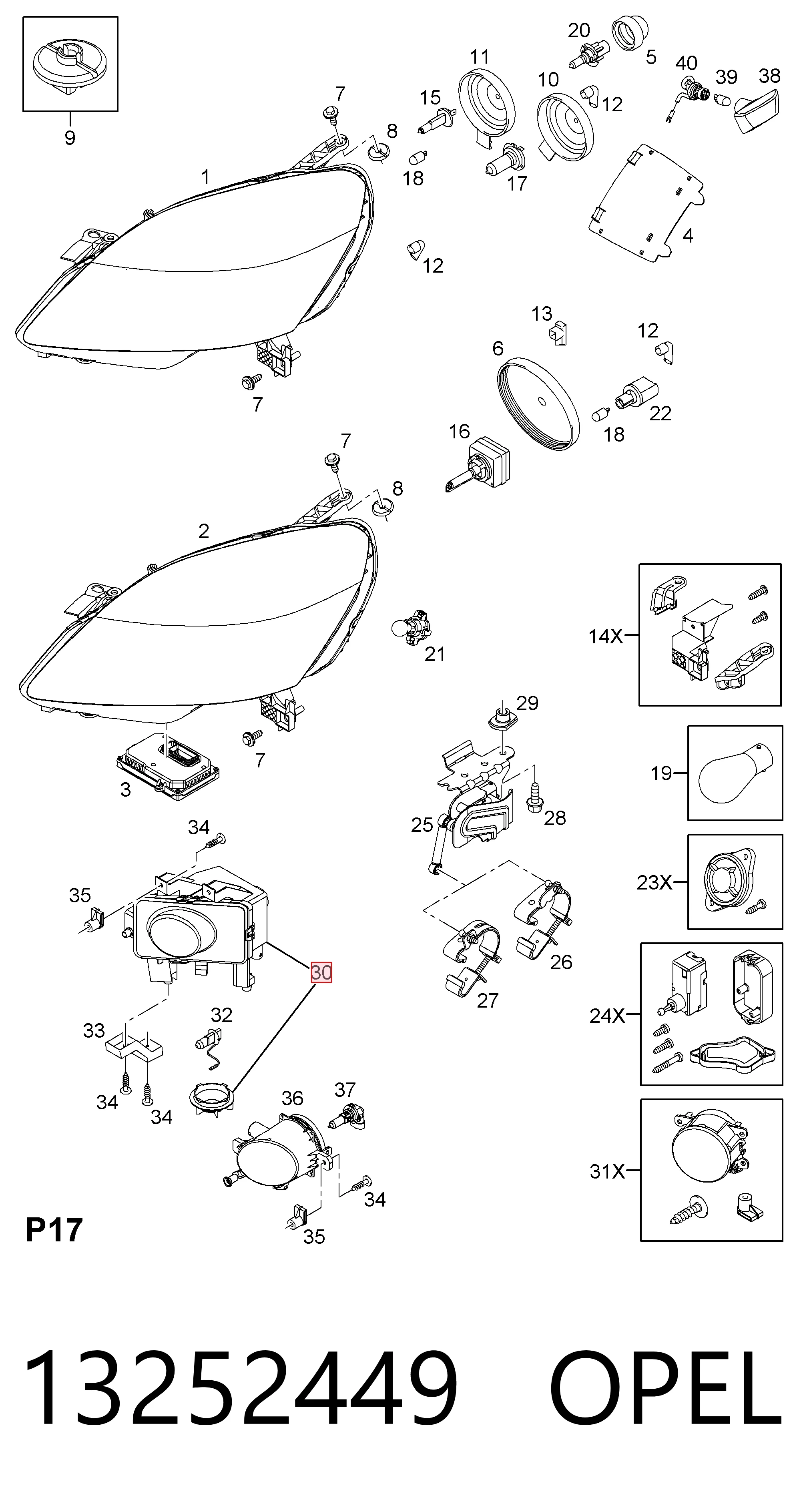 Do koszyka Lampa przeciwmgielna lewa Opel Astra H A04