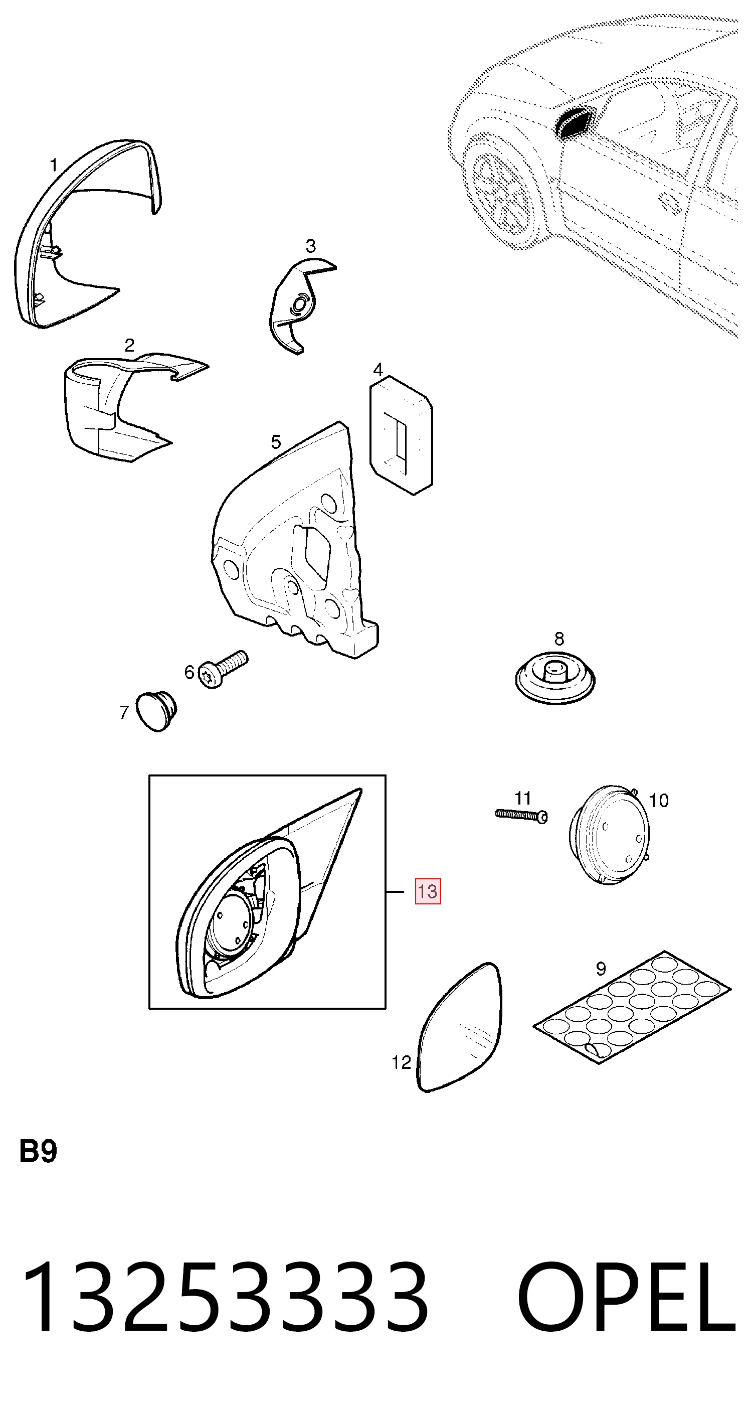 Do koszyka 13253333 General Motors Lusterko wsteczne lewe