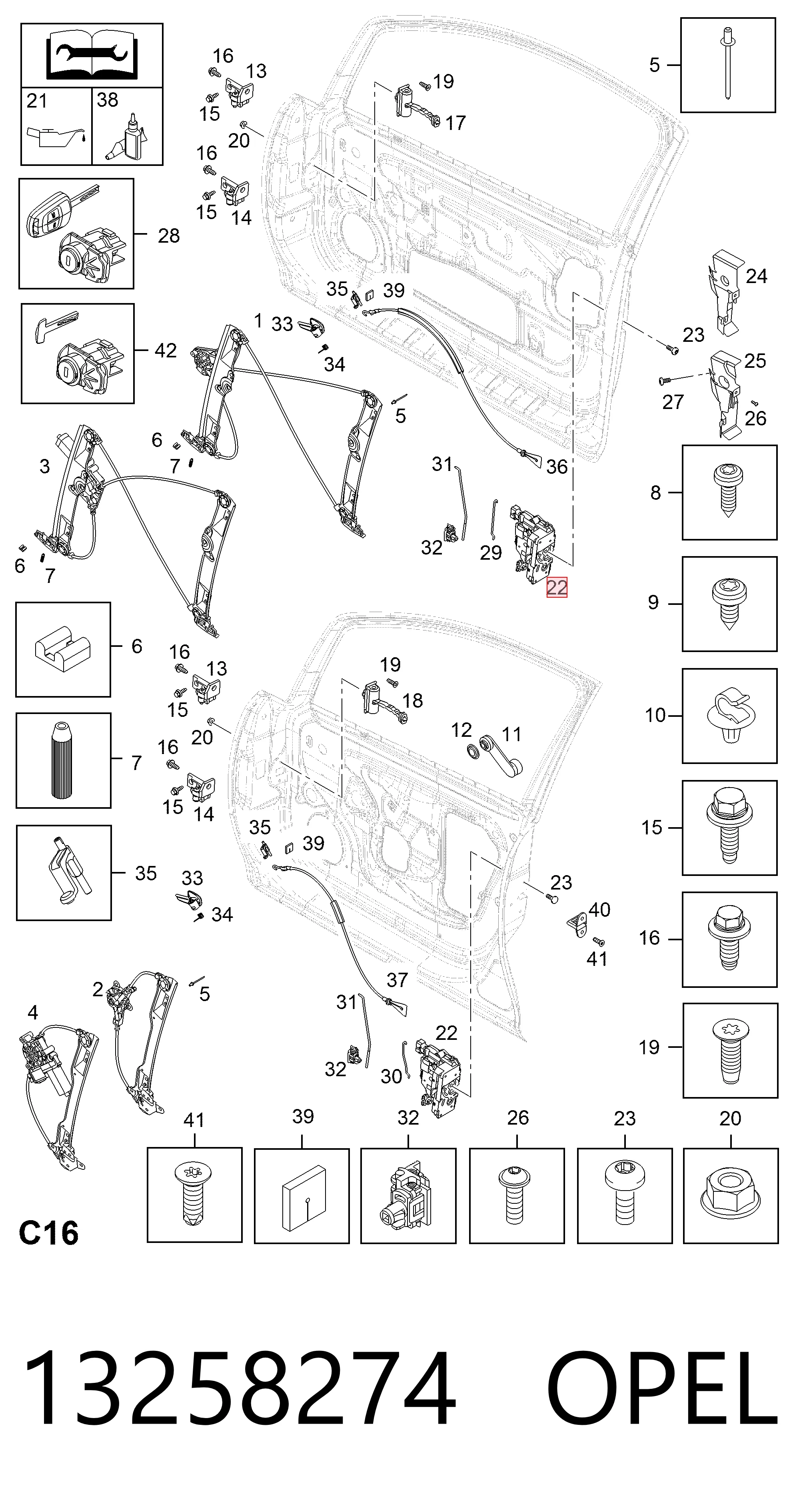13258274 Opel Zamek drzwi przednich prawych