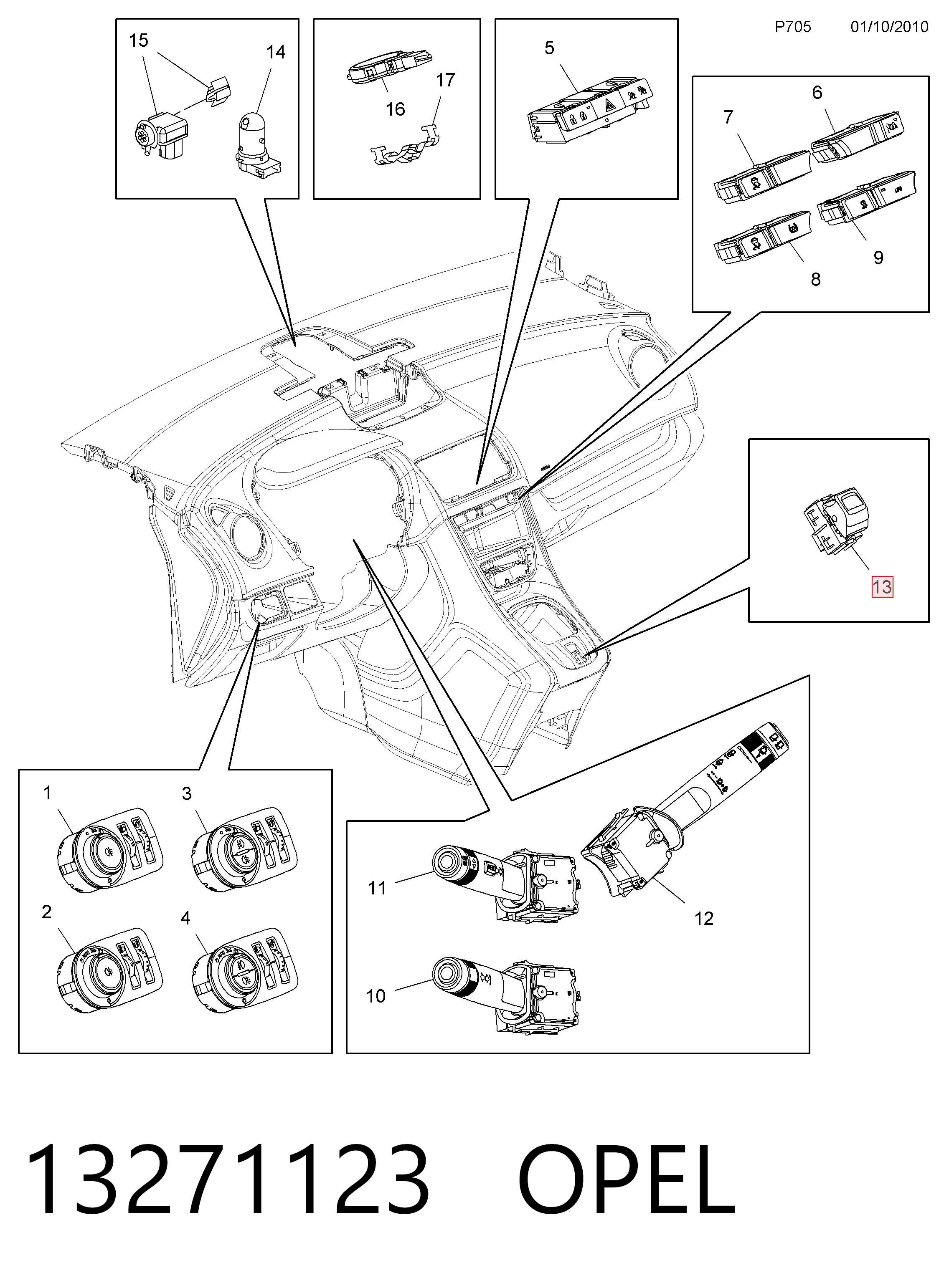 13271123 Opel Przycisk elektromechanicznego hamulca postojowego (ręcznego)