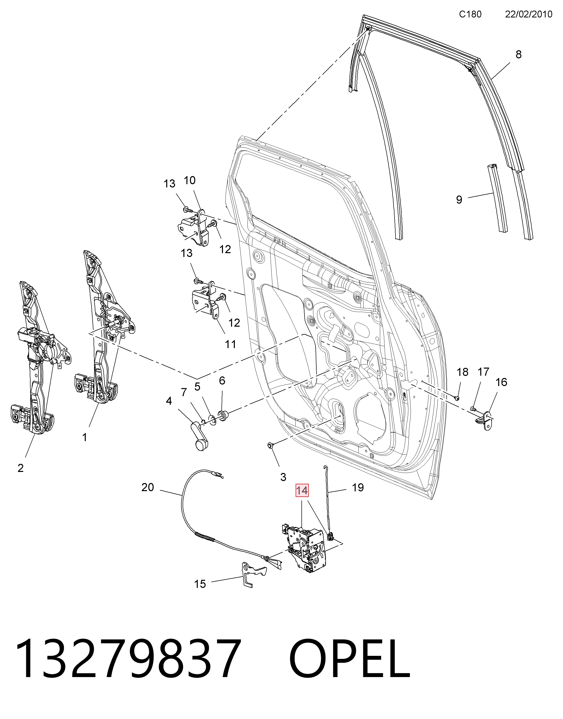 13279837 Opel Zamek drzwi tylnych prawych