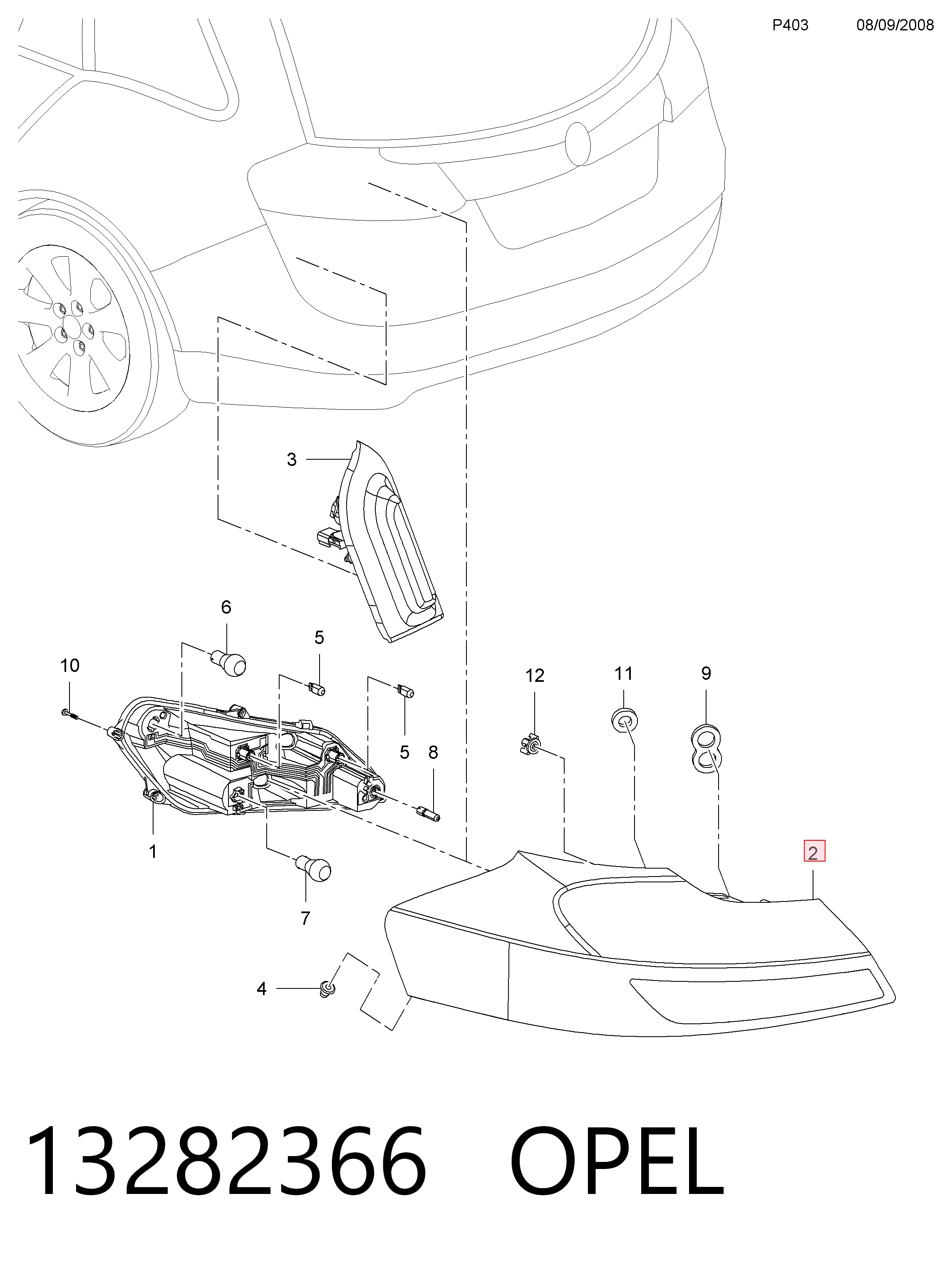 Lampa zespolona tylna lewa General Motors 13282366 cena, od 81,11 USD