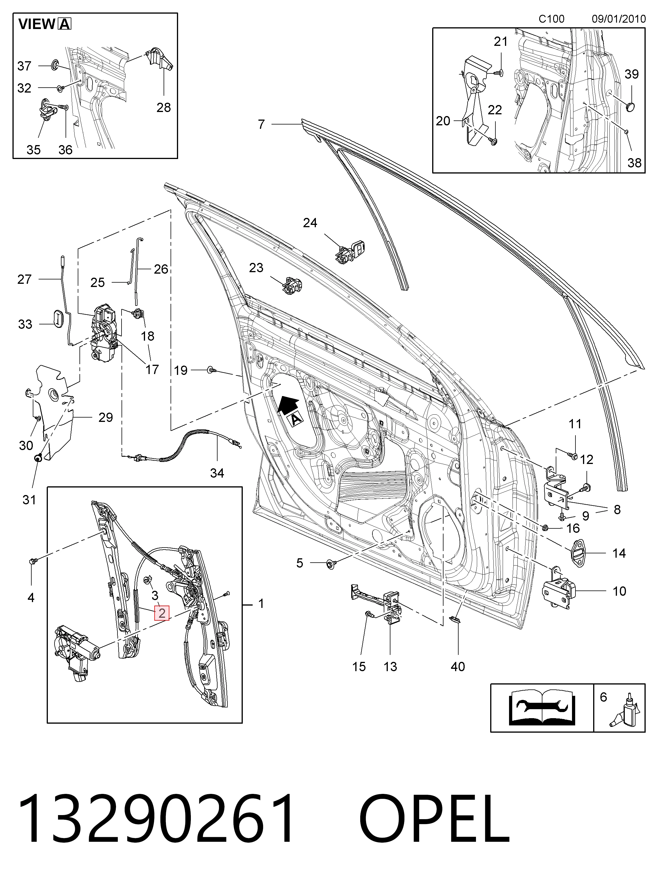 Mechanizm podnoszenia szyby drzwi przednich lewych do Opel Insignia A G09