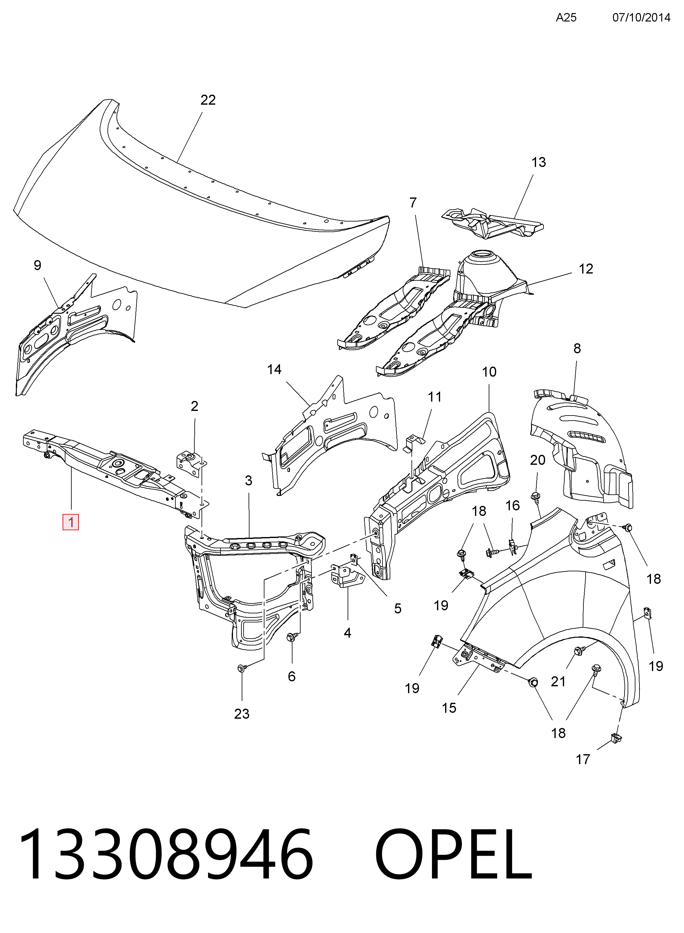 Osłona chłodnicy kompletna (panel mocowania reflektorów) do Opel Meriva B 