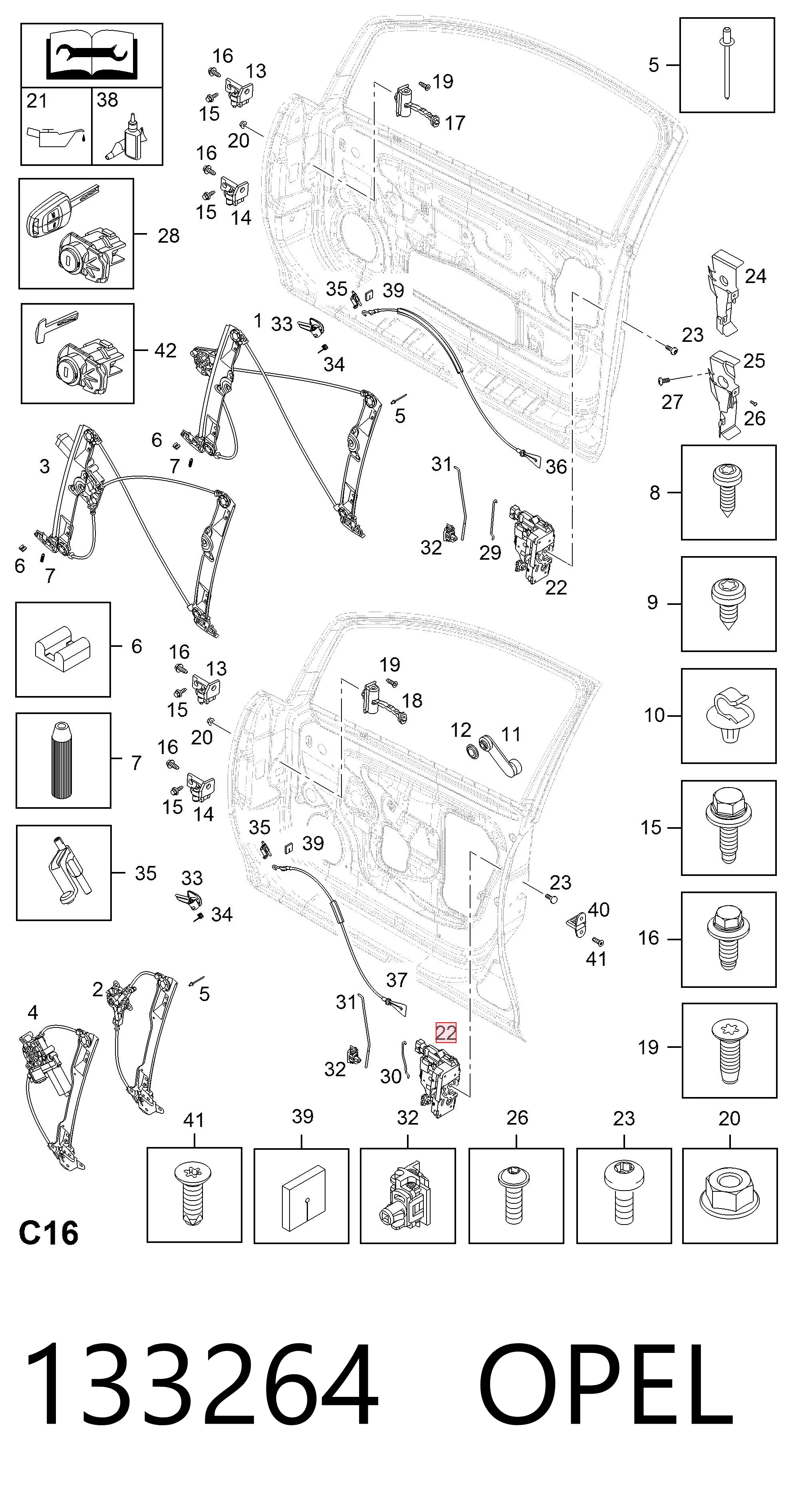 133264 Opel Zamek drzwi przednich prawych