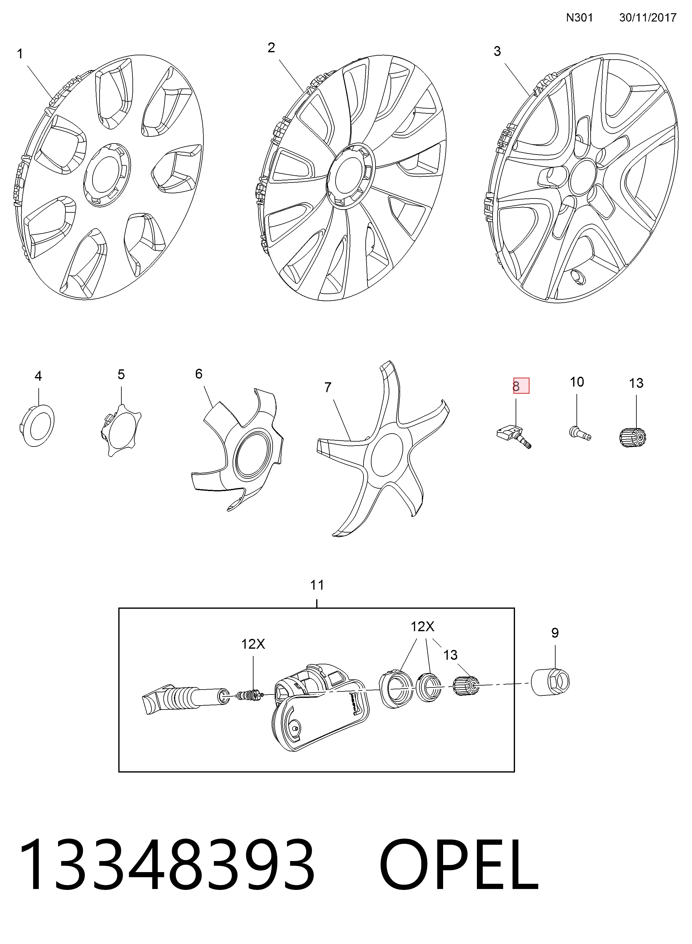 13348393 Opel Czujnik ciśnienia w oponach