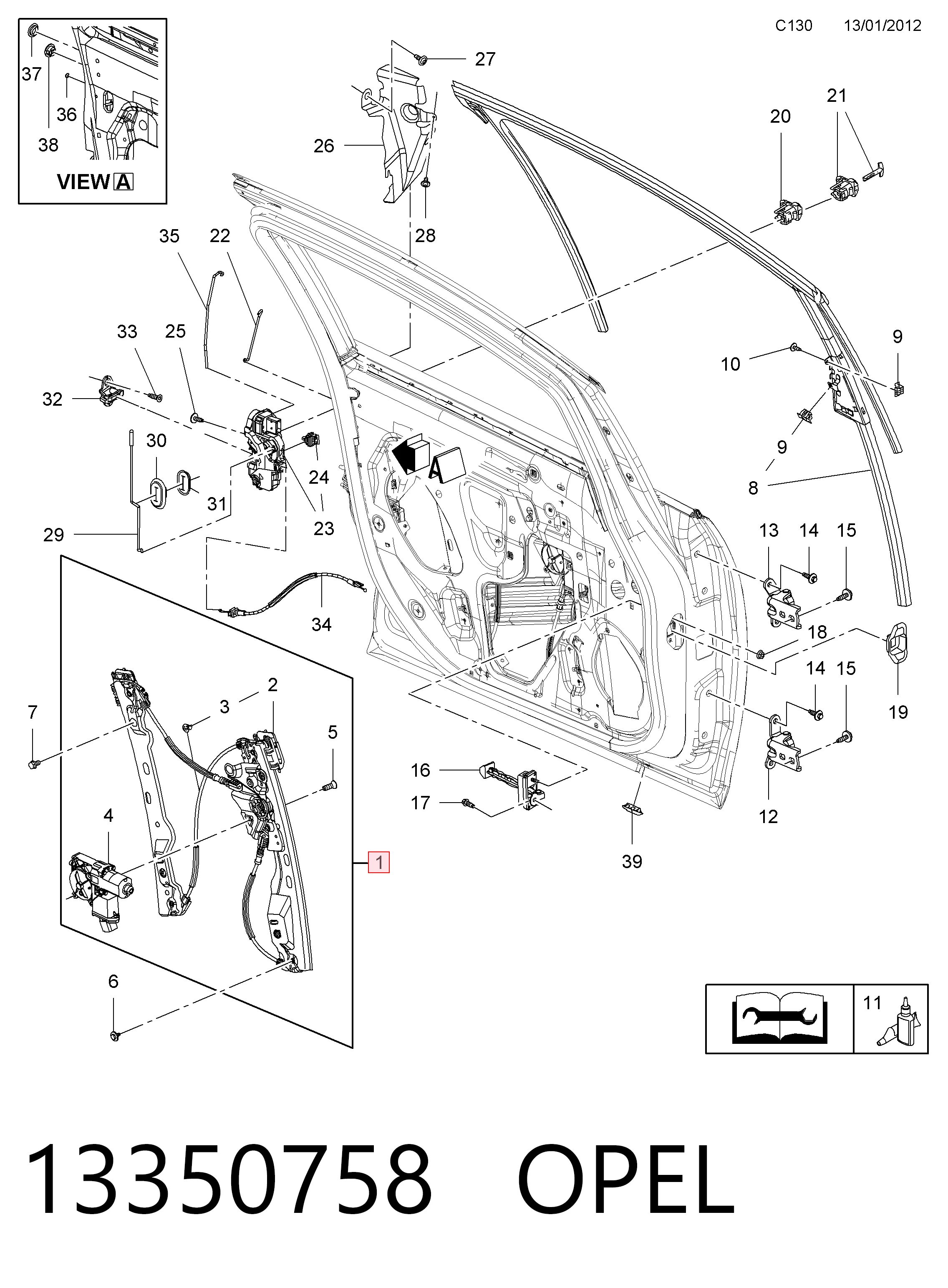  Mechanizm podnoszenia szyby drzwi przednich lewych Opel Astra 