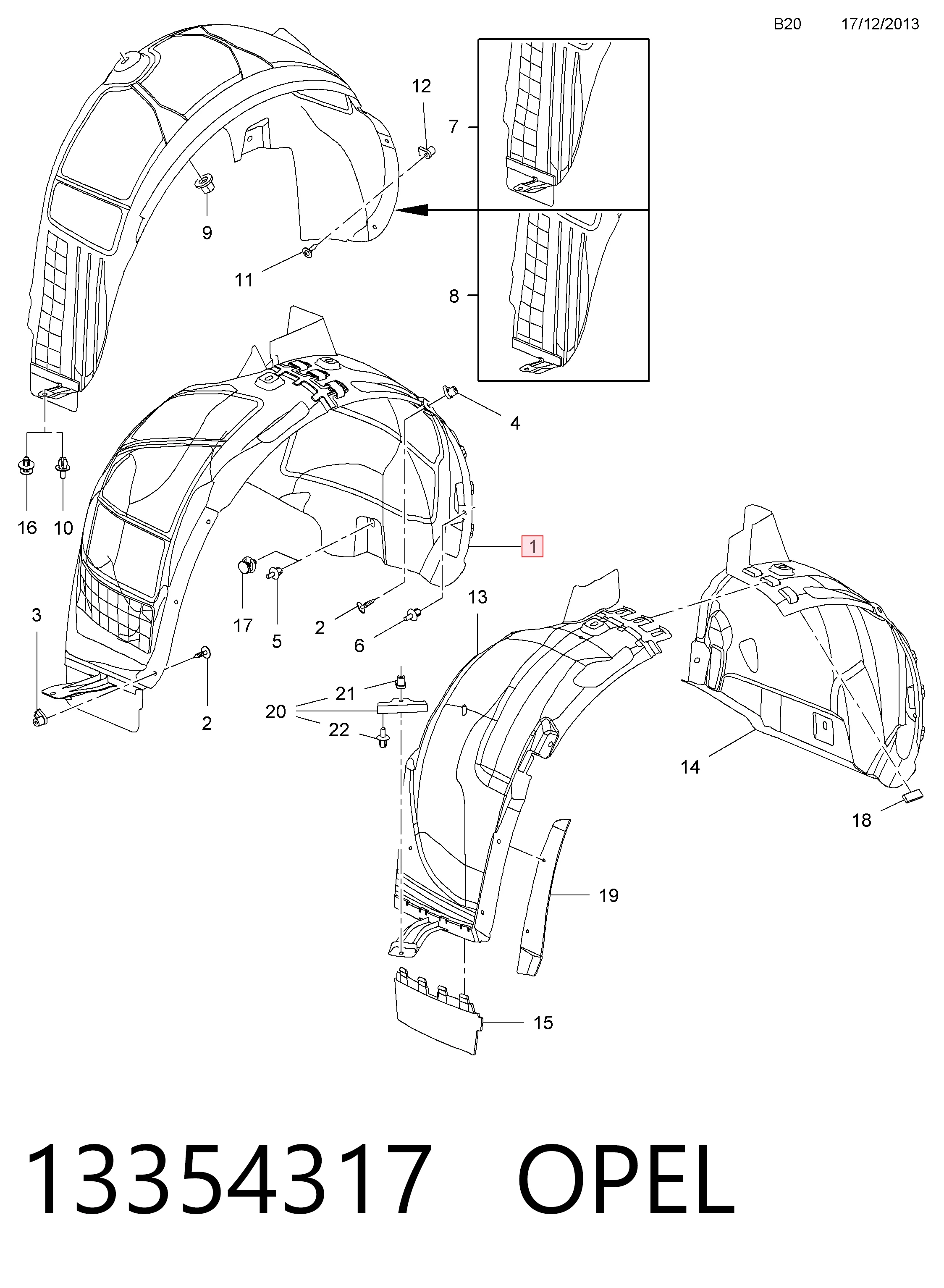 Nadkole błotnika przedniego prawe Opel Astra J Sports Tourer kombi (P10) (2010 - 2015) cena, od 67,32 USD