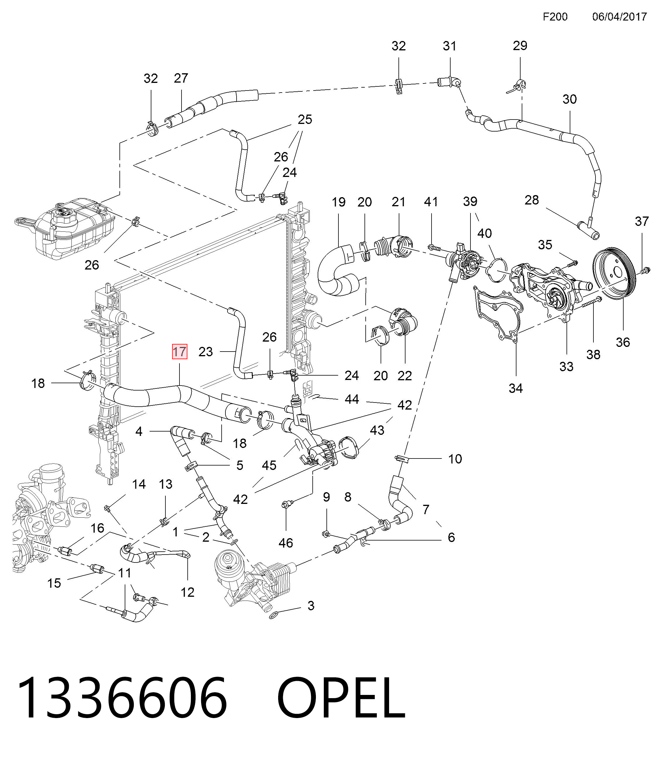 Do koszyka Przewód (króciec) chłodnicy górny Opel Mokka I J13